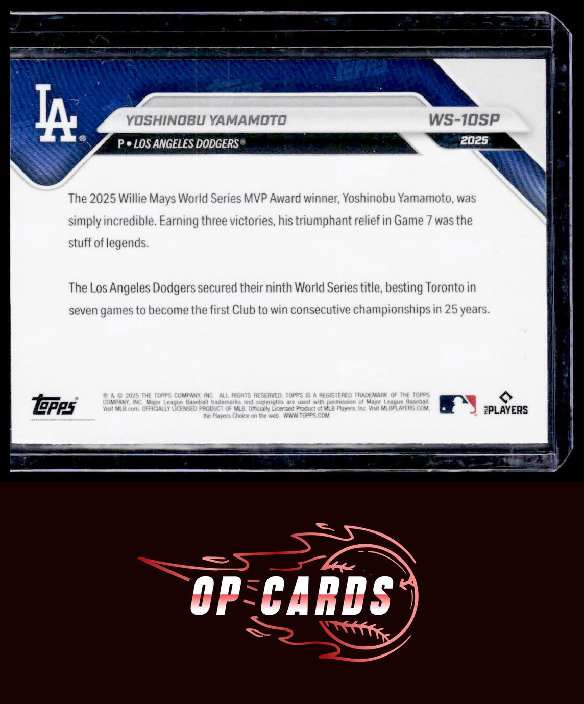 Yoshinobu Yamamoto 2025 Topps Now World Series Champions Dodgers SSP #WS-10SP
