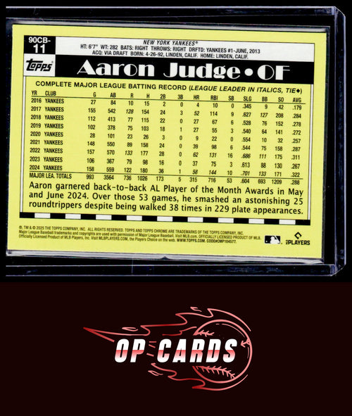 Aaron Judge 2025 Topps Chrome #90CB-11 1990 Topps Baseball 35th Anniversary