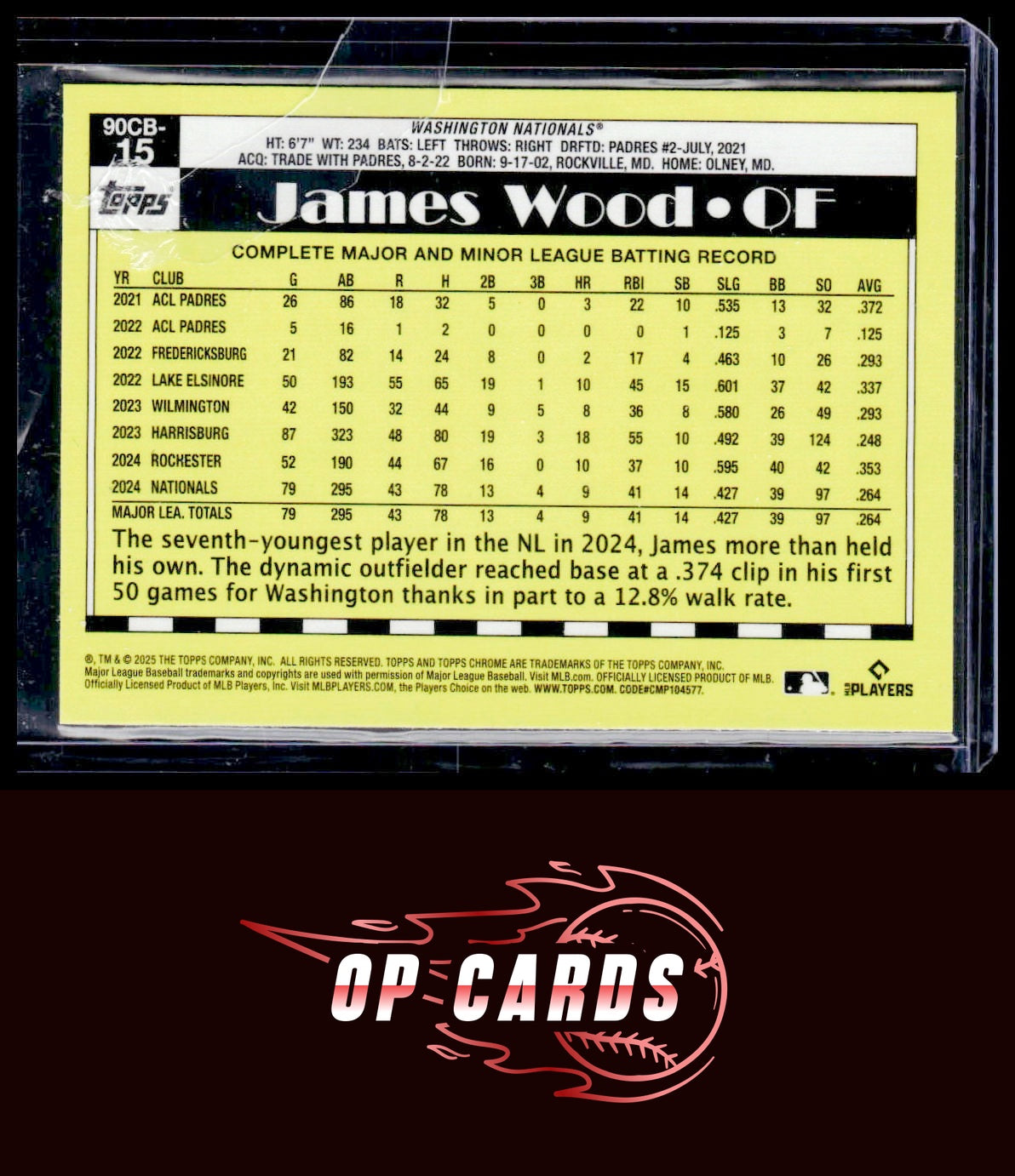 James Wood 2025 Topps Chrome #90CB-15 1990 Topps Baseball 35th Anniversary