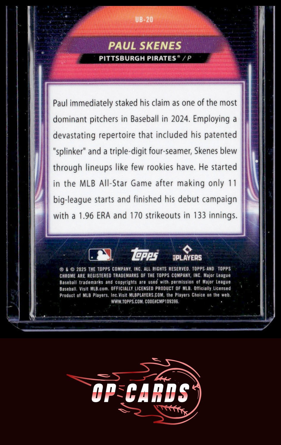 Paul Skenes 2025 Topps Chrome Cosmic #UB-20 Ultraviolet Beam