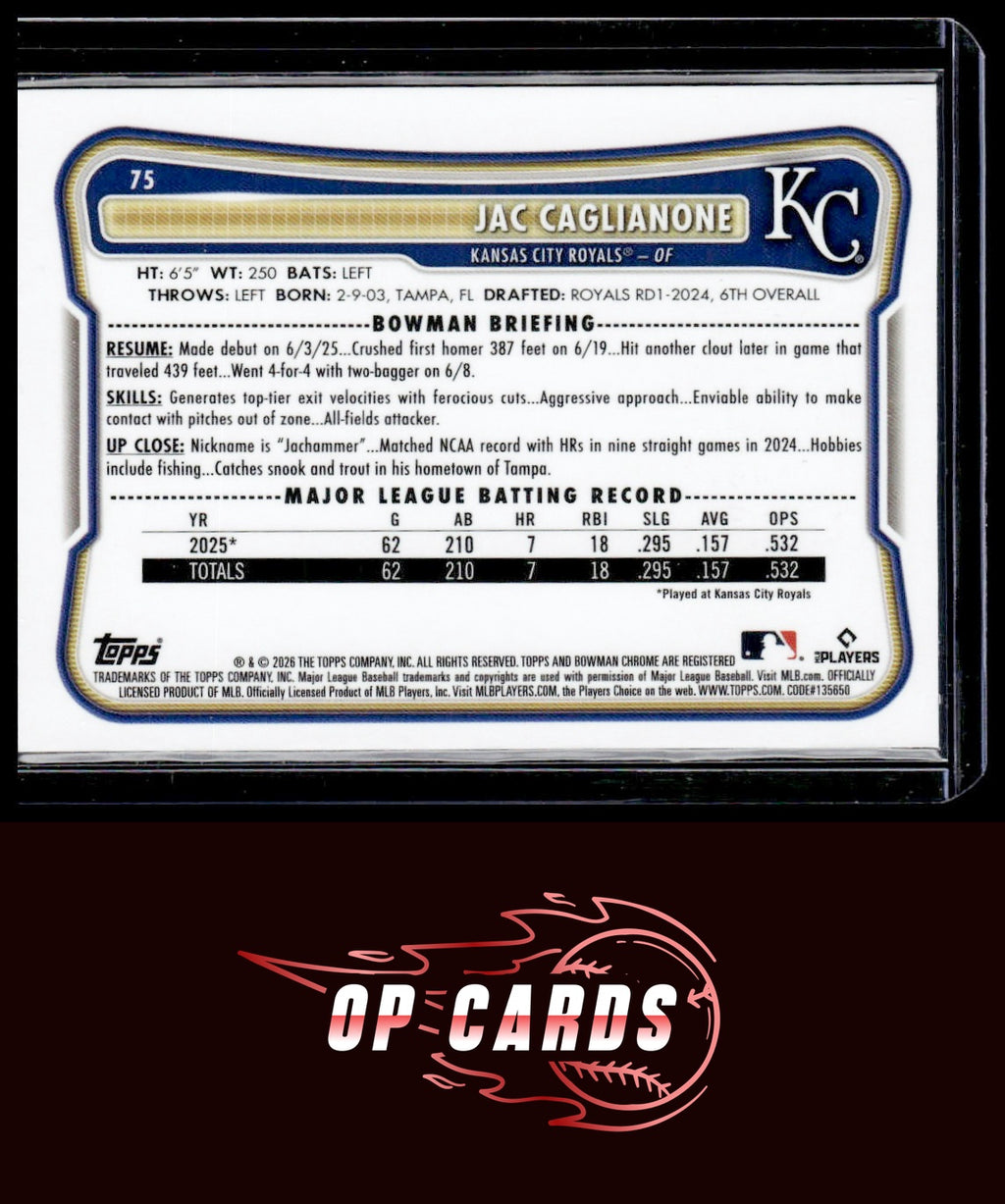 Jac Caglianone 2026 Bowman #75 Rookie Red RC Logo