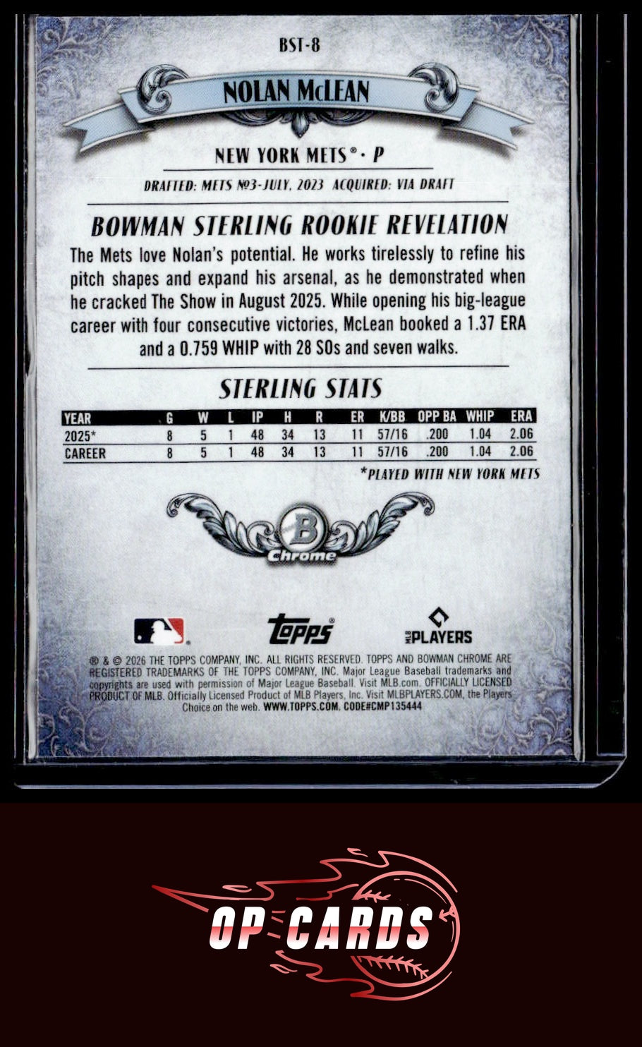 Nolan McLean 2026 Bowman #BST-8 Bowman Sterling