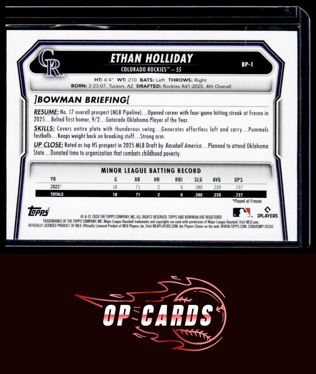 Ethan Holliday 2026 Bowman #BP-1 Prospects