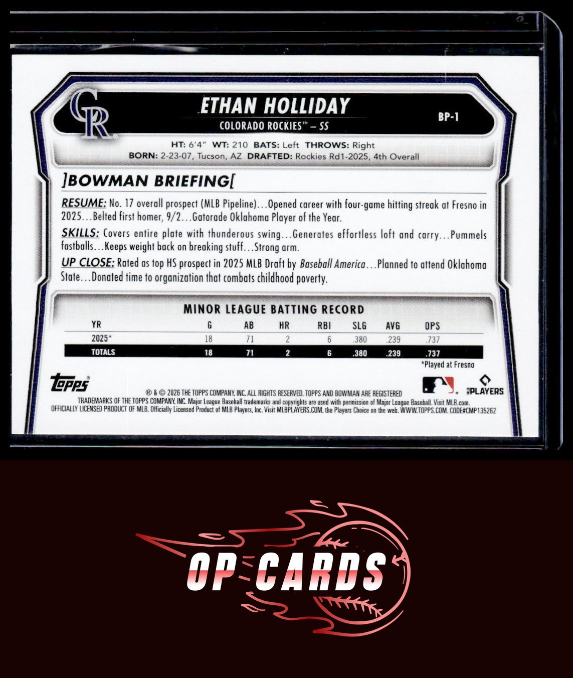 Ethan Holliday 2026 Bowman #BP-1 Prospects
