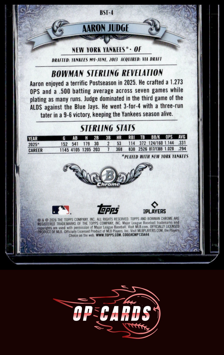 Aaron Judge 2026 Bowman #BST-4 Bowman Sterling