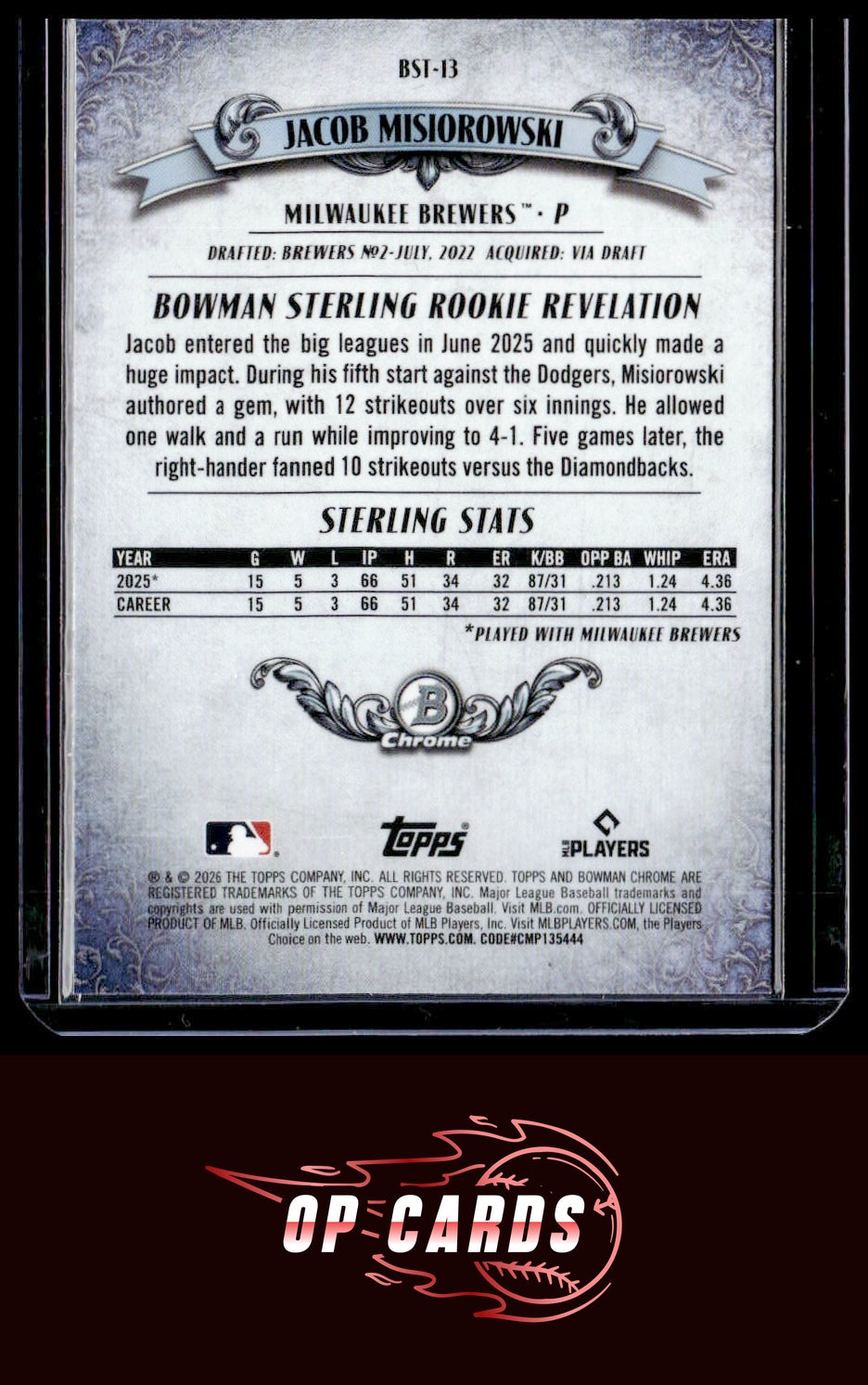 Jacob Misiorowski 2026 Bowman #BST-13 Bowman Sterling