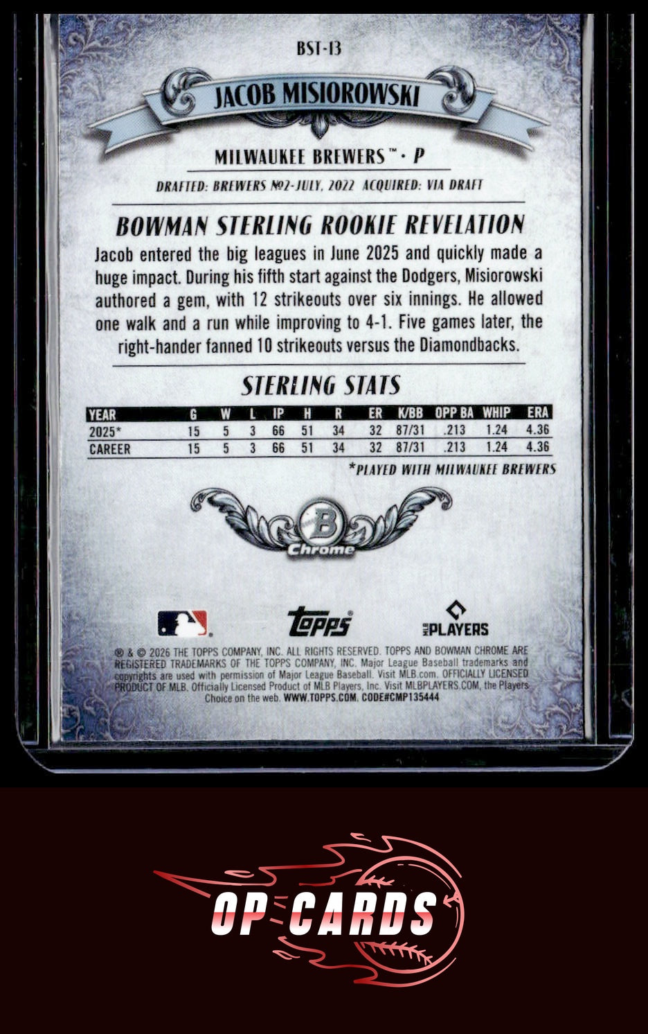 Jacob Misiorowski 2026 Bowman #BST-13 Bowman Sterling