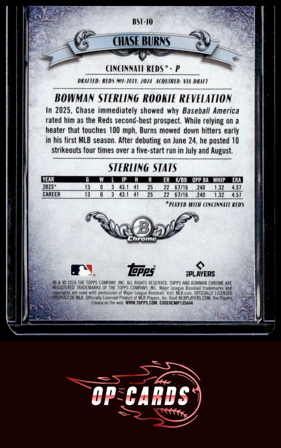 Chase Burns 2026 Bowman #BST-10 Bowman Sterling
