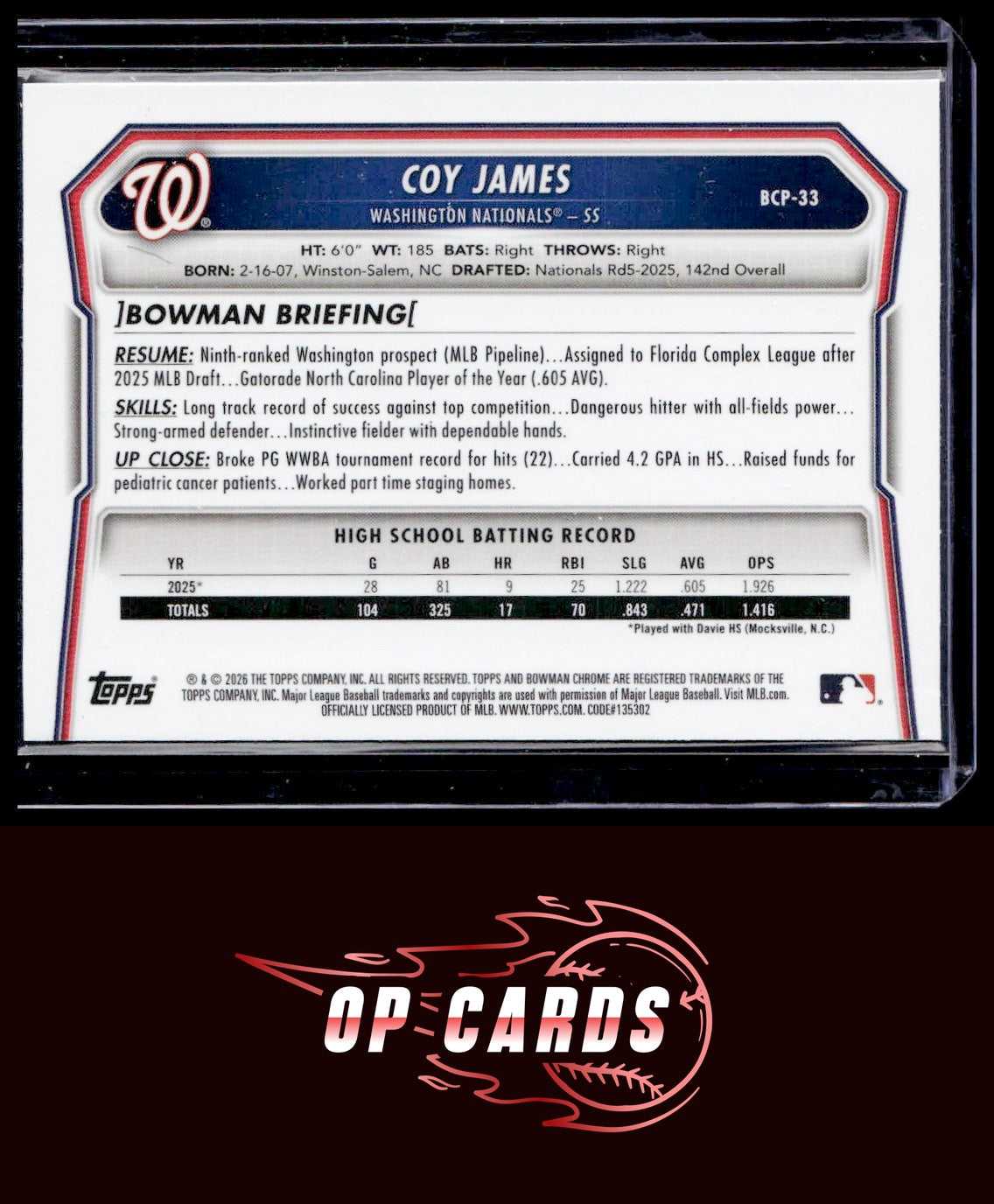 Coy James 2026 Bowman #BCP-33 Chrome Prospects X-Fractor