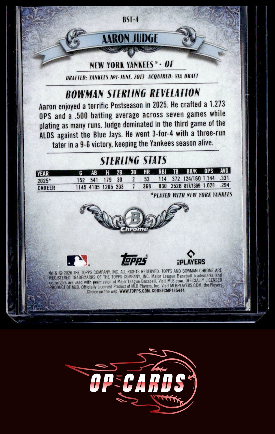 Aaron Judge 2026 Bowman #BST-4 Bowman Sterling