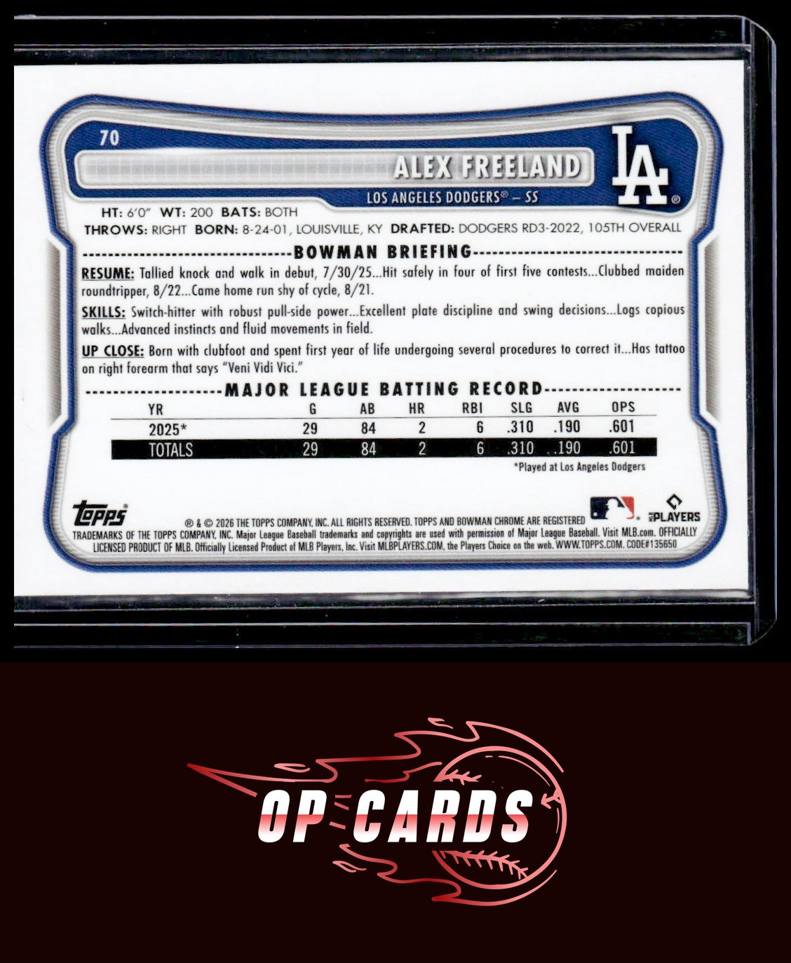 Alex Freeland 2026 Bowman #70 Rookie Red RC Logo