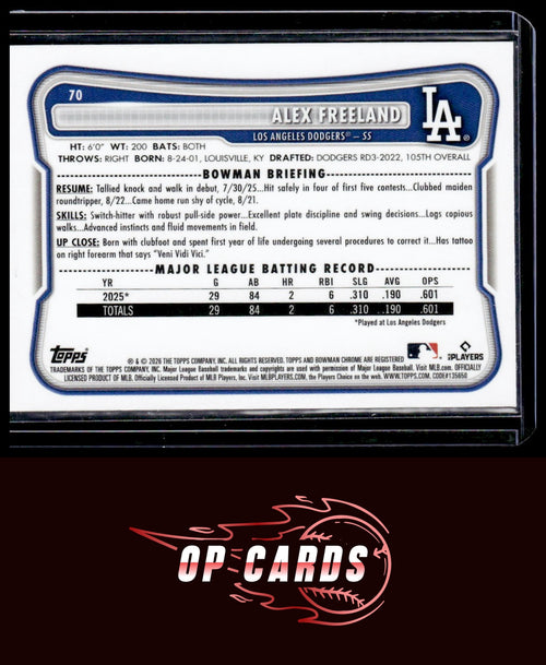 Alex Freeland 2026 Bowman #70 Rookie Red RC Logo