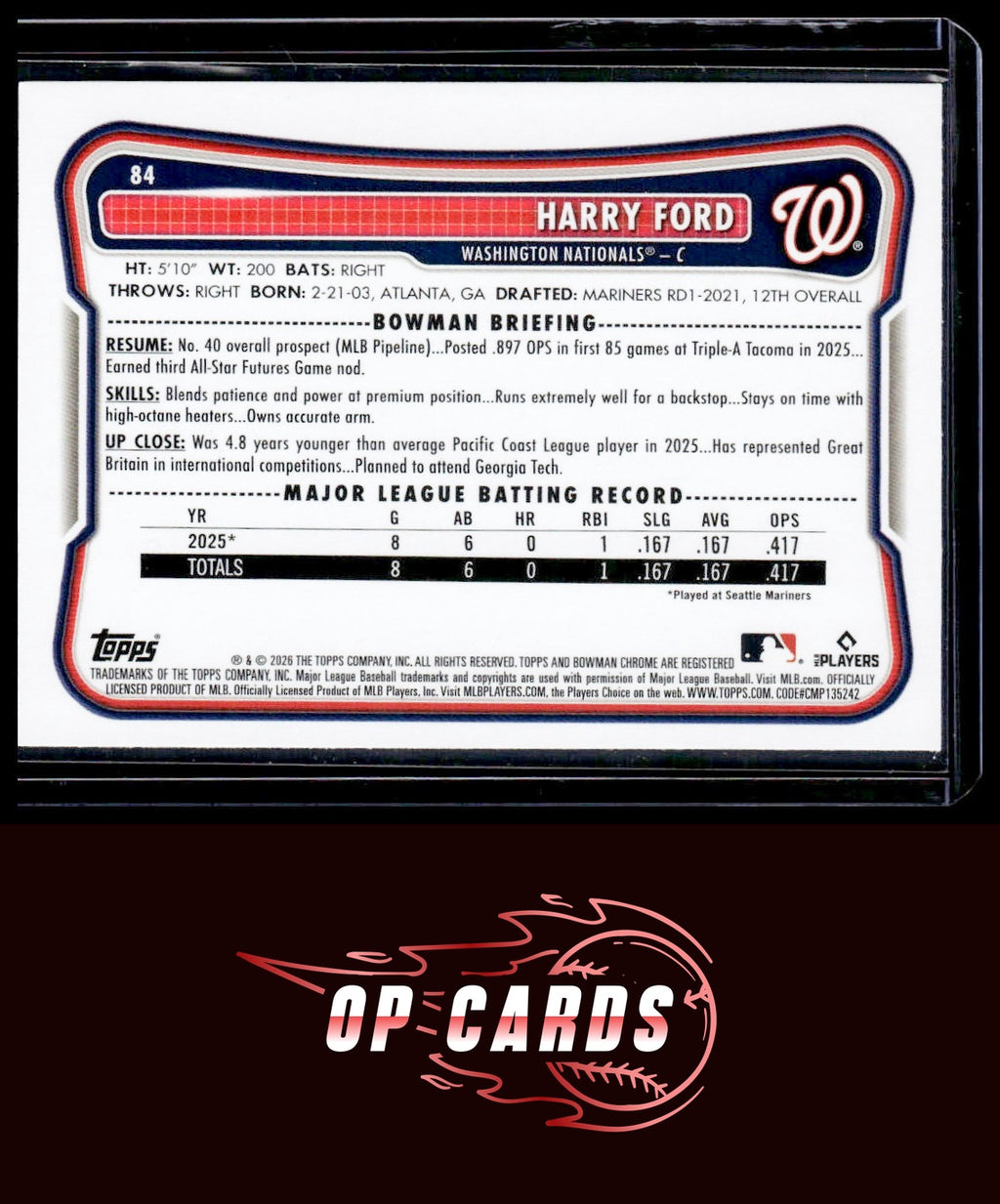 Harry Ford 2026 Bowman #84 Sky Blue #/499