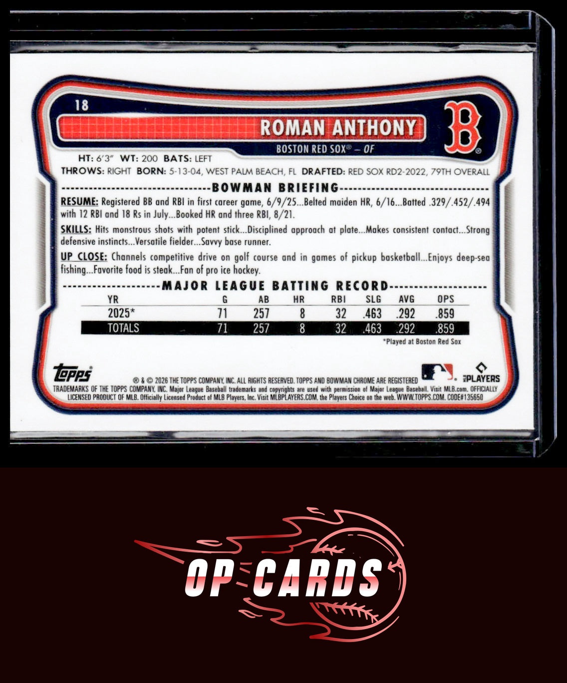 Roman Anthony 2026 Bowman #18 Rookie Red RC Logo