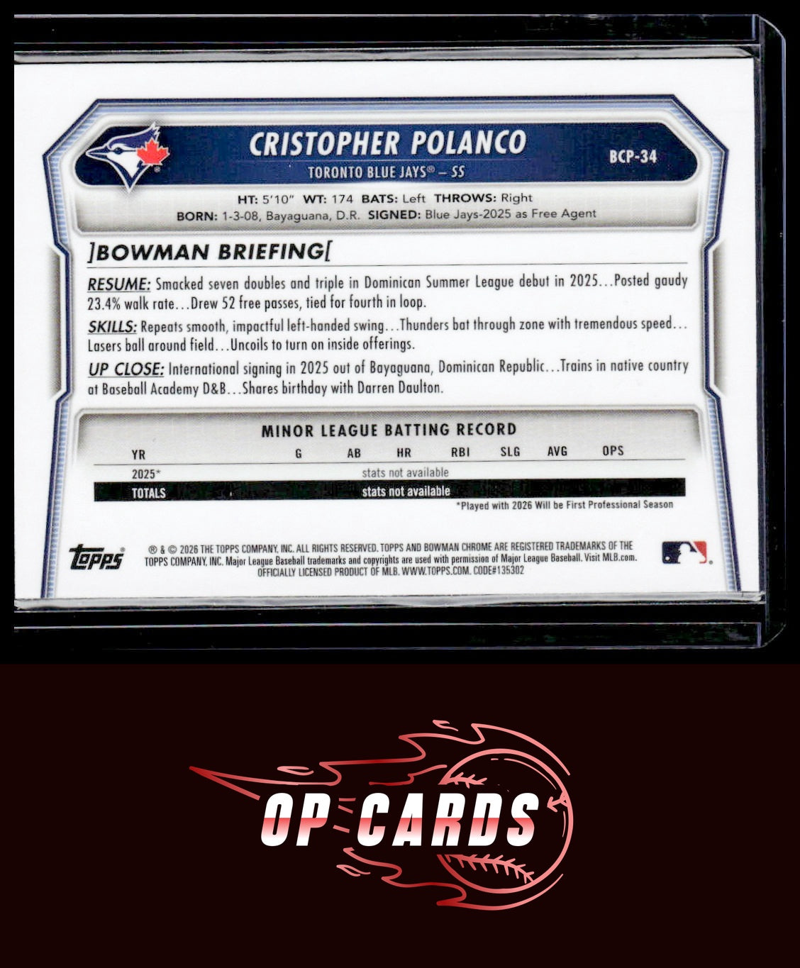 Cristopher Polanco 2026 Bowman #BCP-34 Chrome Prospects X-Fractor