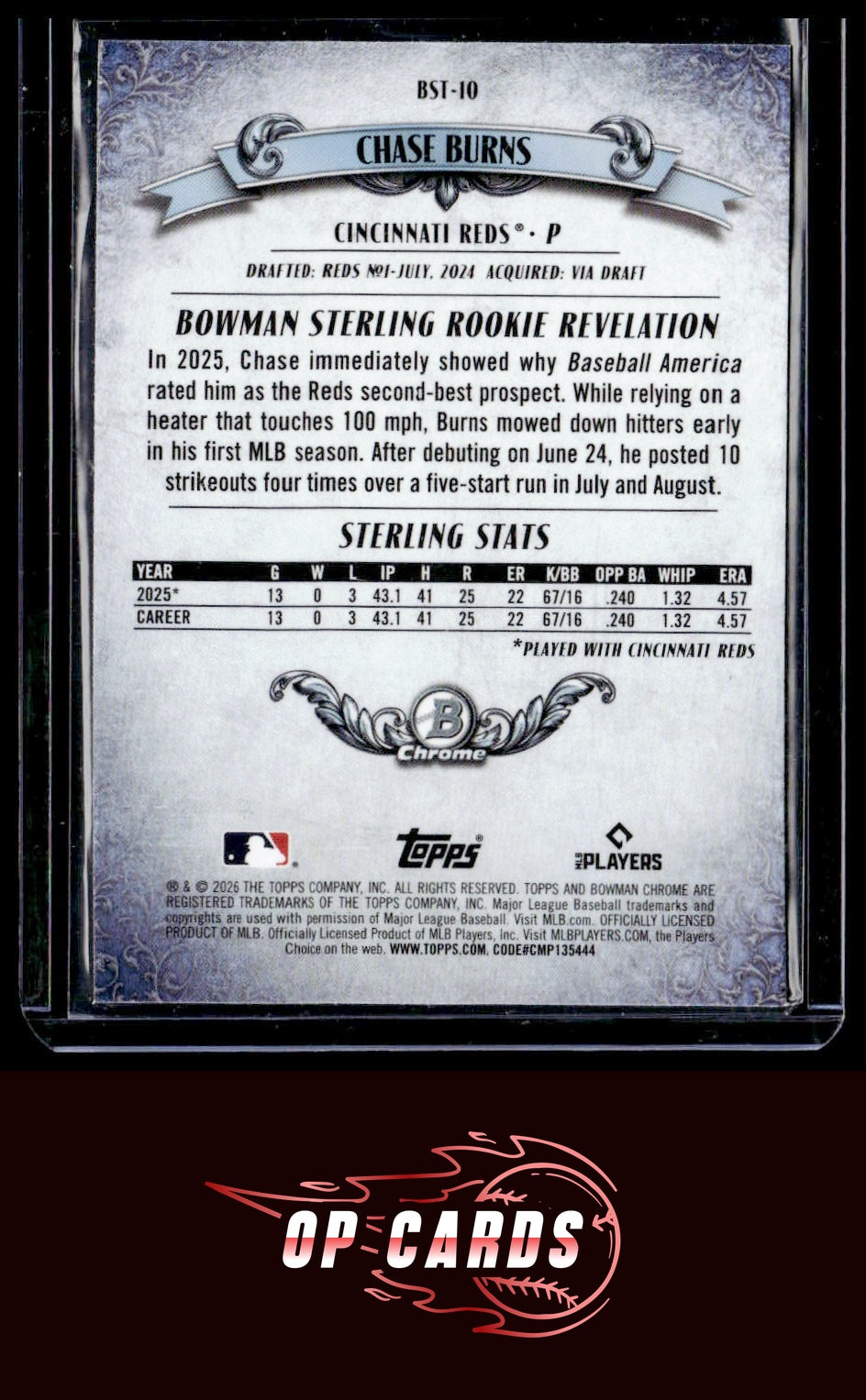 Chase Burns 2026 Bowman #BST-10 Bowman Sterling