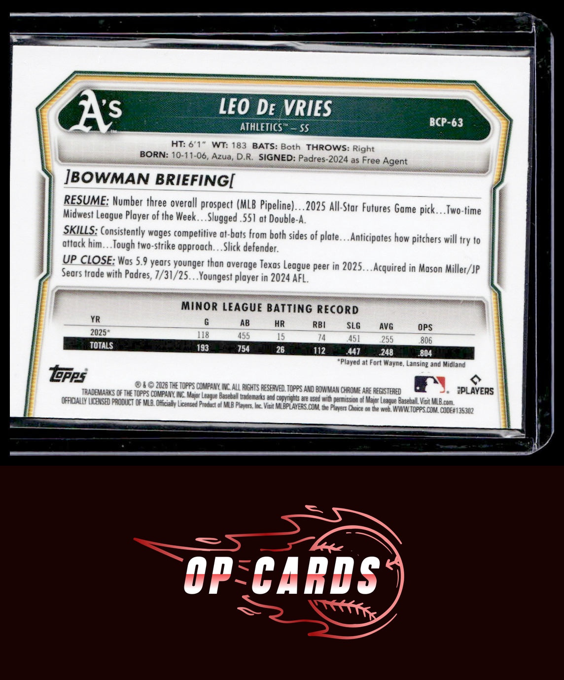 Leo De Vries 2026 Bowman #BCP-63 Chrome Prospects Purple Refractor #/250