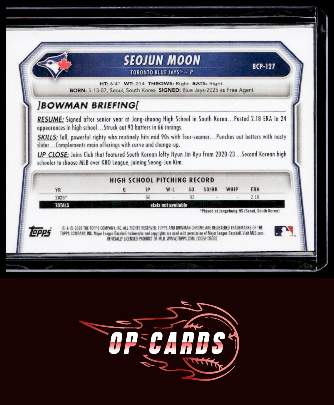 Seojun Moon 2026 Bowman #BCP-127 Chrome Prospects