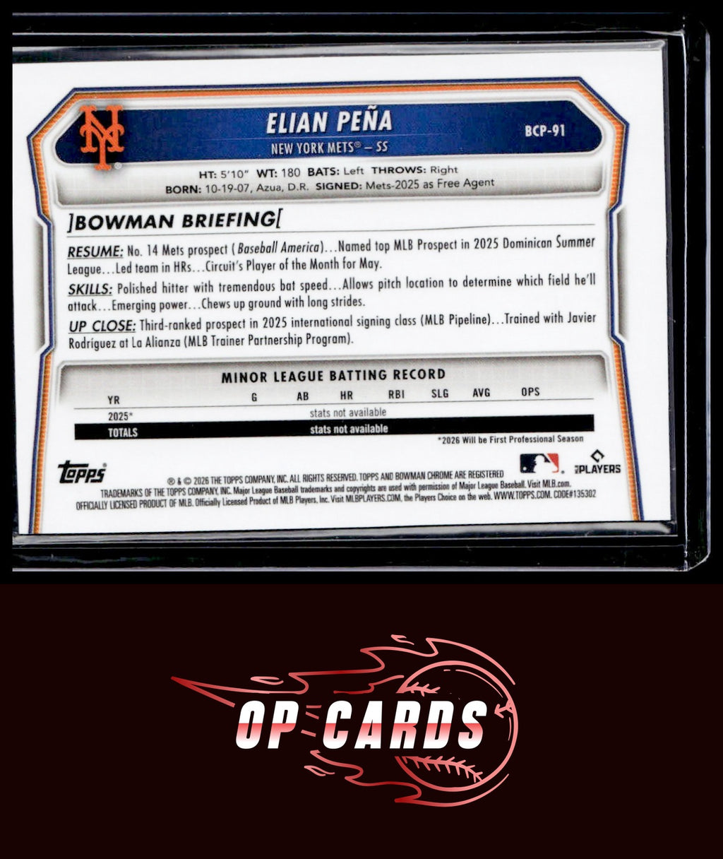 Elian Peña 2026 Bowman #BCP-91 Chrome Prospects