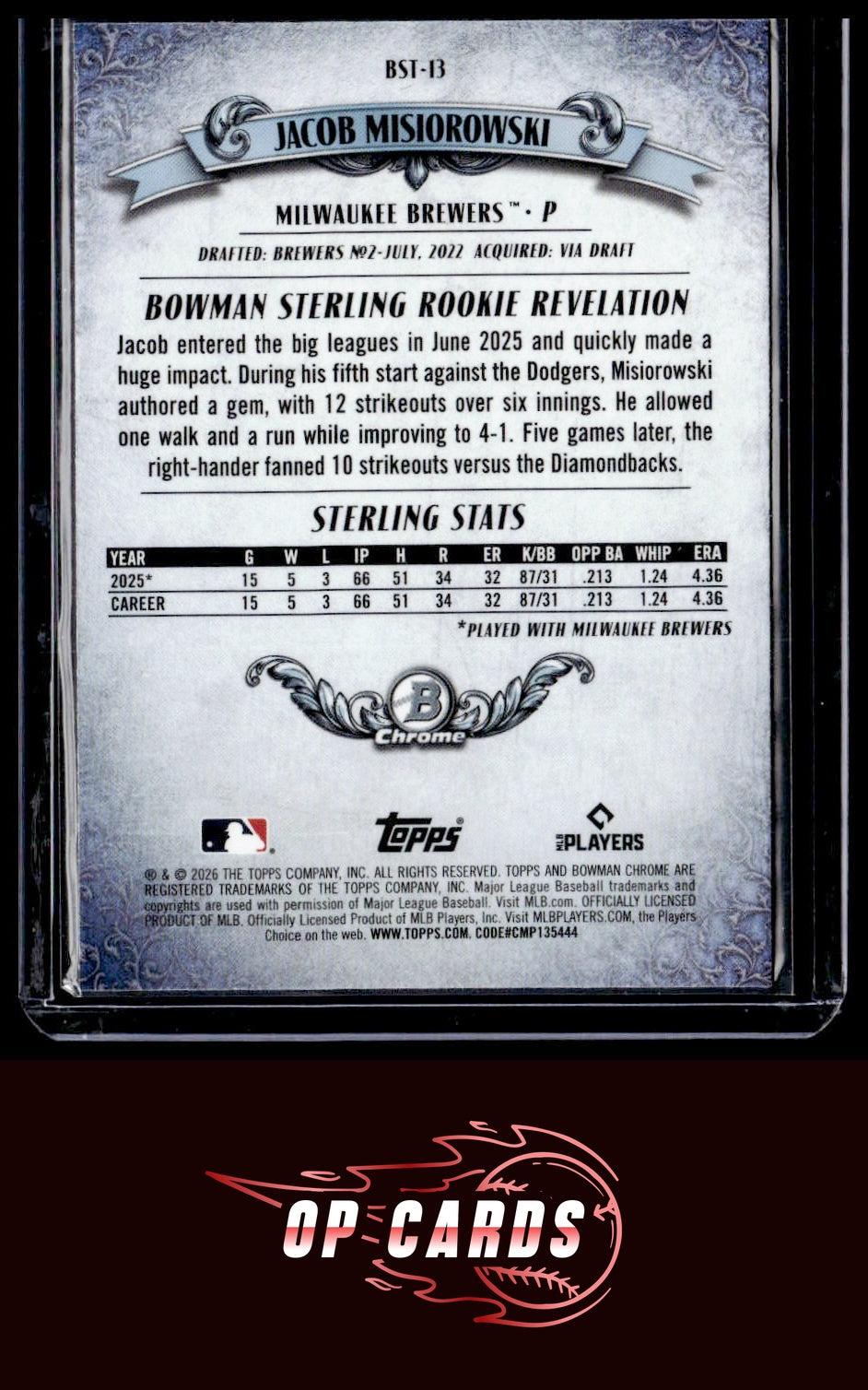 Jacob Misiorowski 2026 Bowman #BST-13 Bowman Sterling