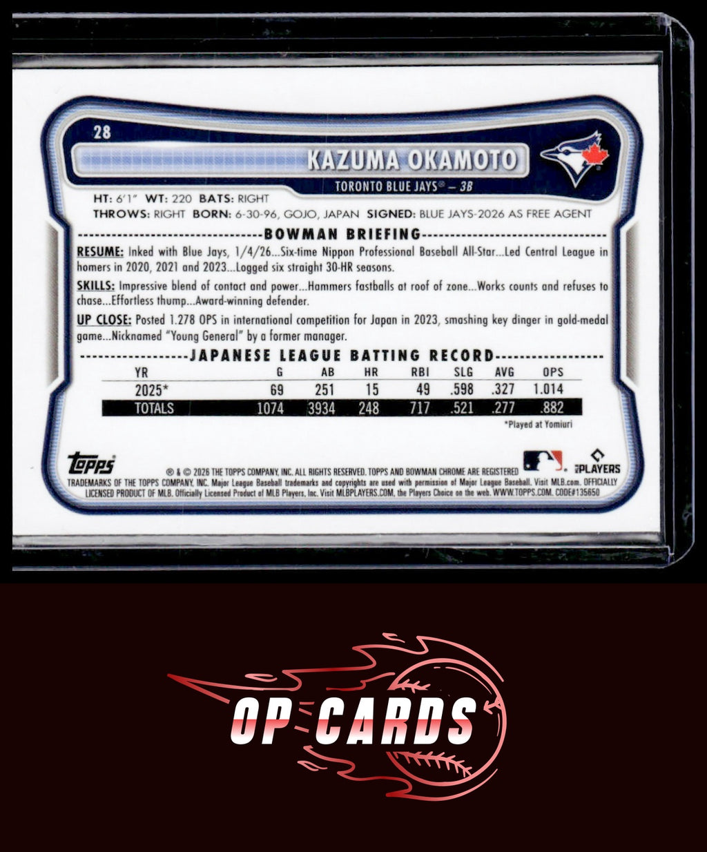 Kazuma Okamoto 2026 Bowman #28 Rookie Red RC Logo