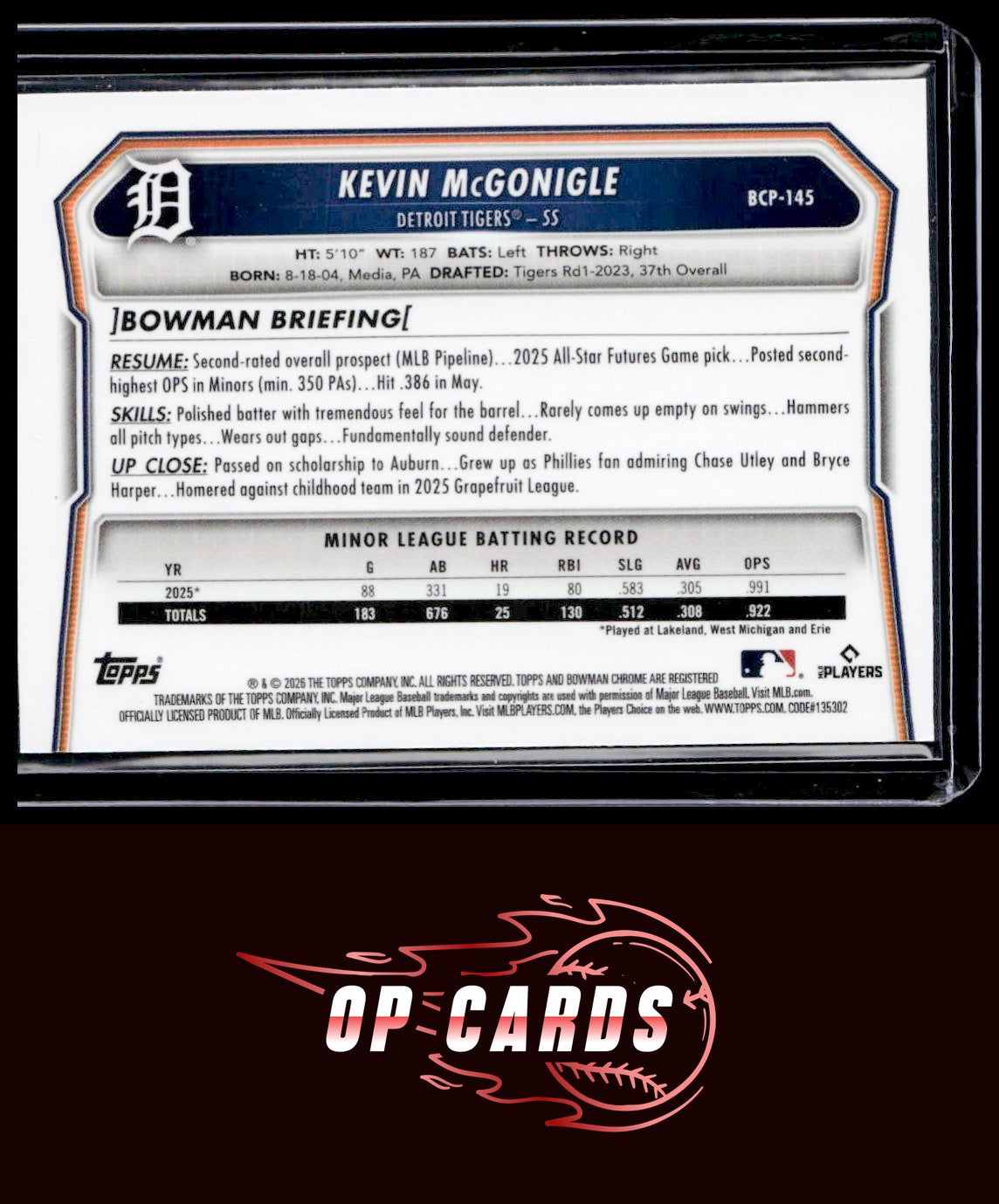 Kevin McGonigle 2026 Bowman #BCP-145 Chrome Prospects