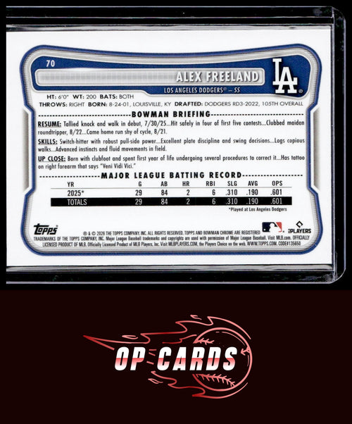 Alex Freeland 2026 Bowman #70 Rookie Red RC Logo