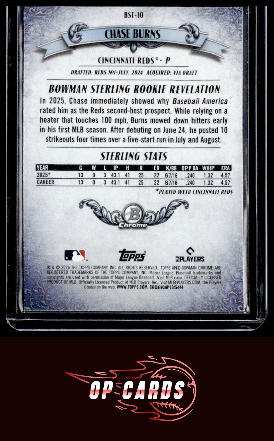 Chase Burns 2026 Bowman #BST-10 Bowman Sterling