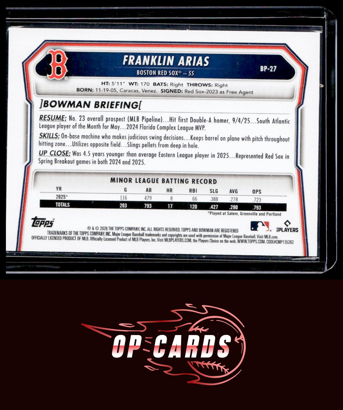 Franklin Arias 2026 Bowman #BP-27 Prospects Gold #/50