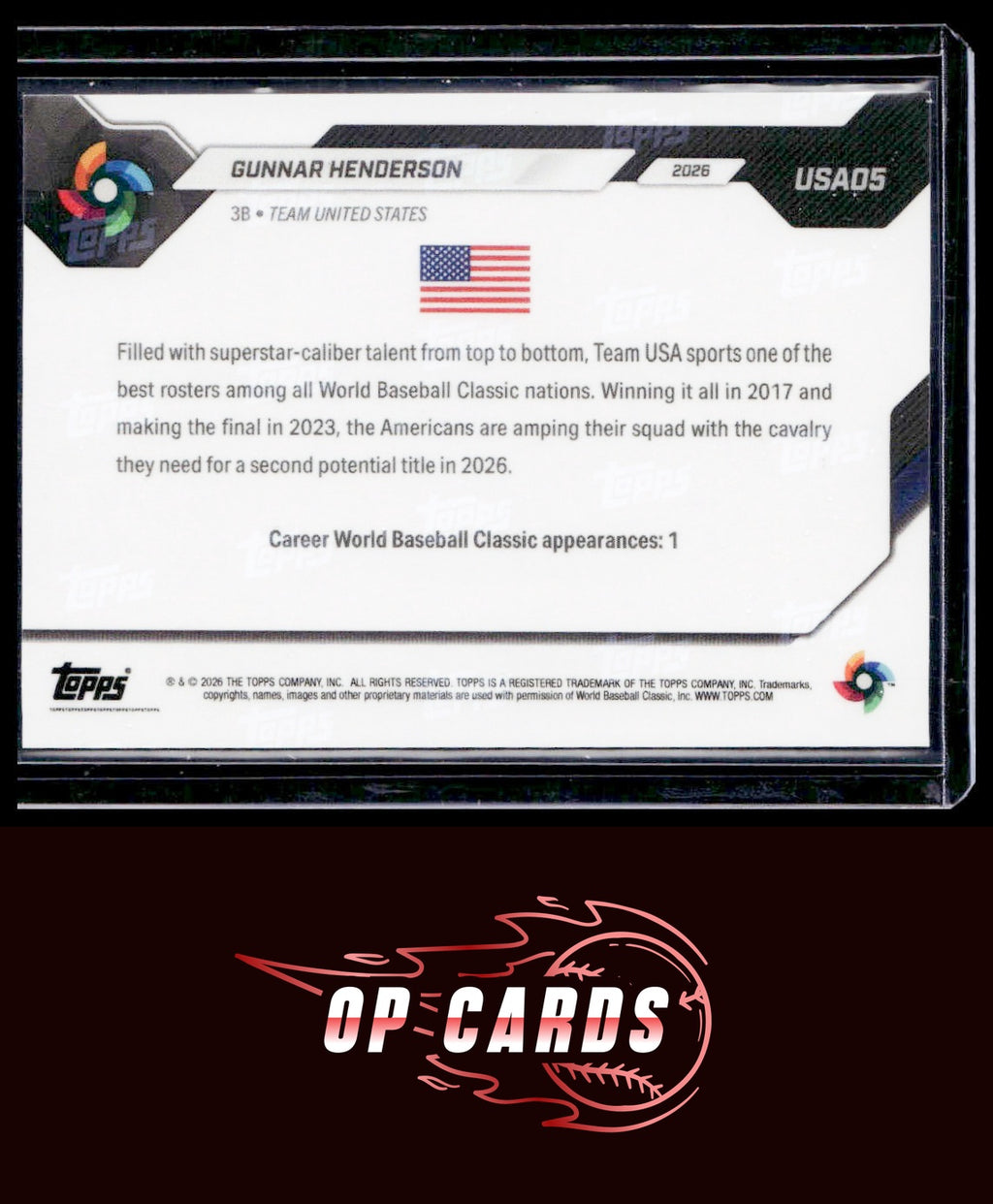 Gunnar Henderson 2026 Topps Now World Baseball Classic Team USA #USA05 WBC Logo