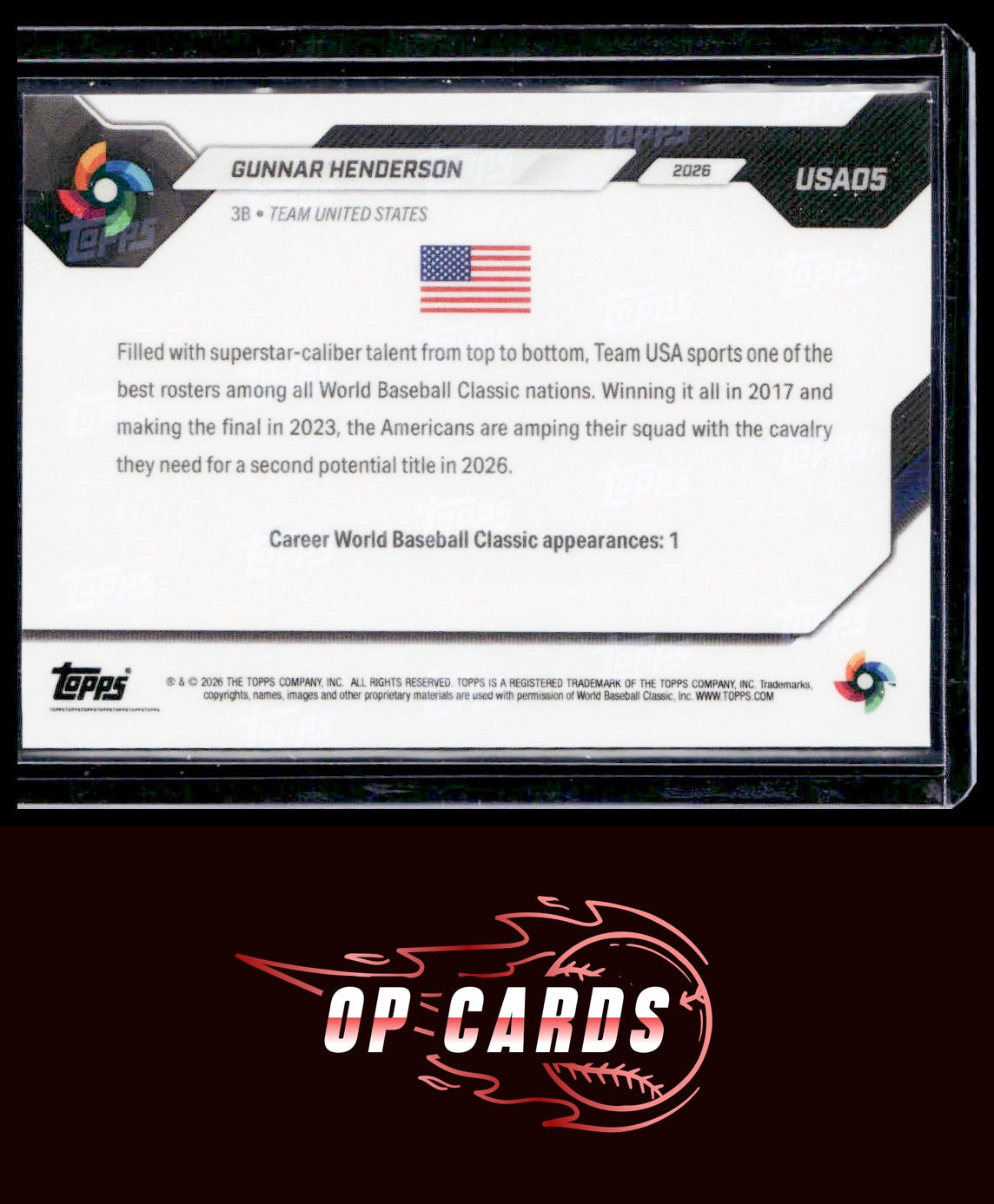 Gunnar Henderson 2026 Topps Now World Baseball Classic Team USA #USA05 WBC Logo