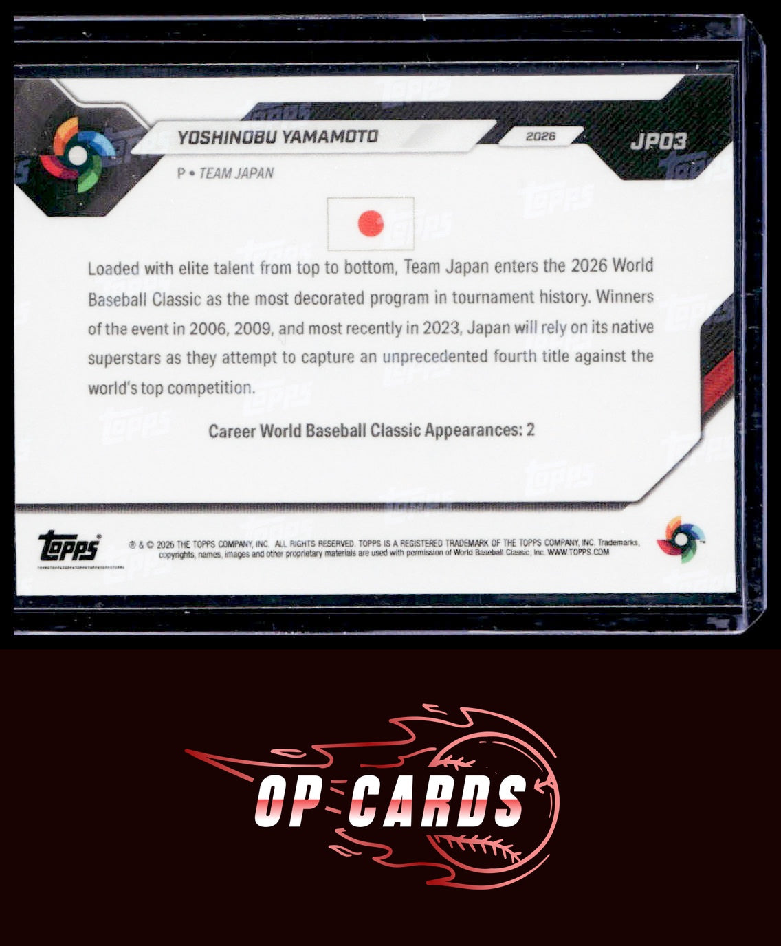 Yoshinobu Yamamoto 2026 Topps Now World Baseball Classic Japan #JP03 WBC Logo