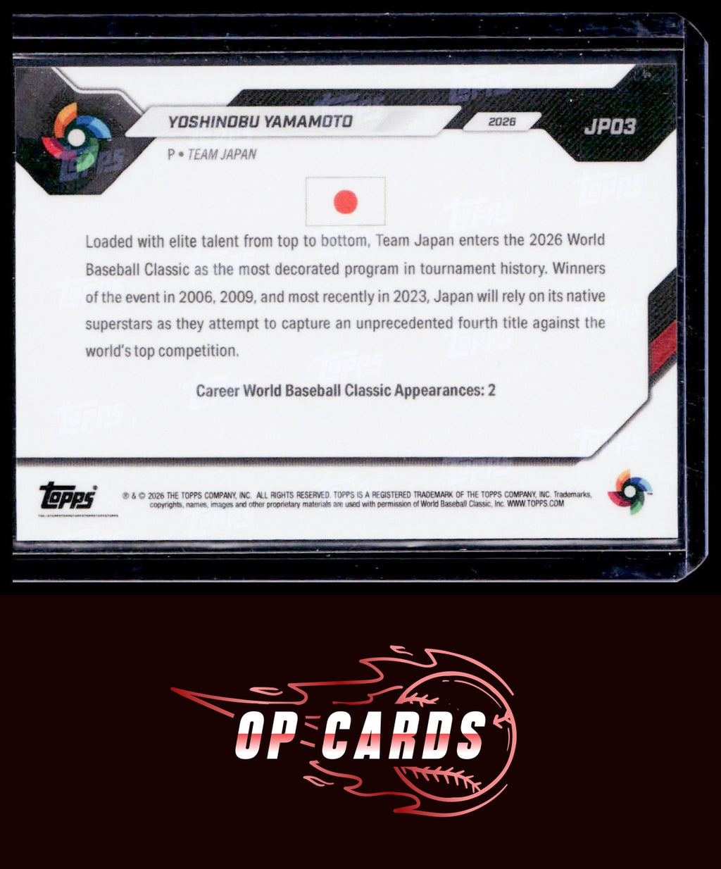 Yoshinobu Yamamoto 2026 Topps Now World Baseball Classic Team Japan #JP03