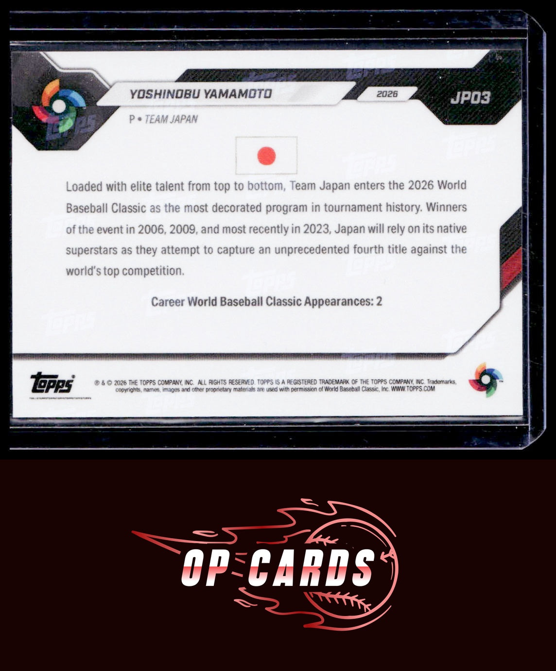 Yoshinobu Yamamoto 2026 Topps Now World Baseball Classic Team Japan #JP03