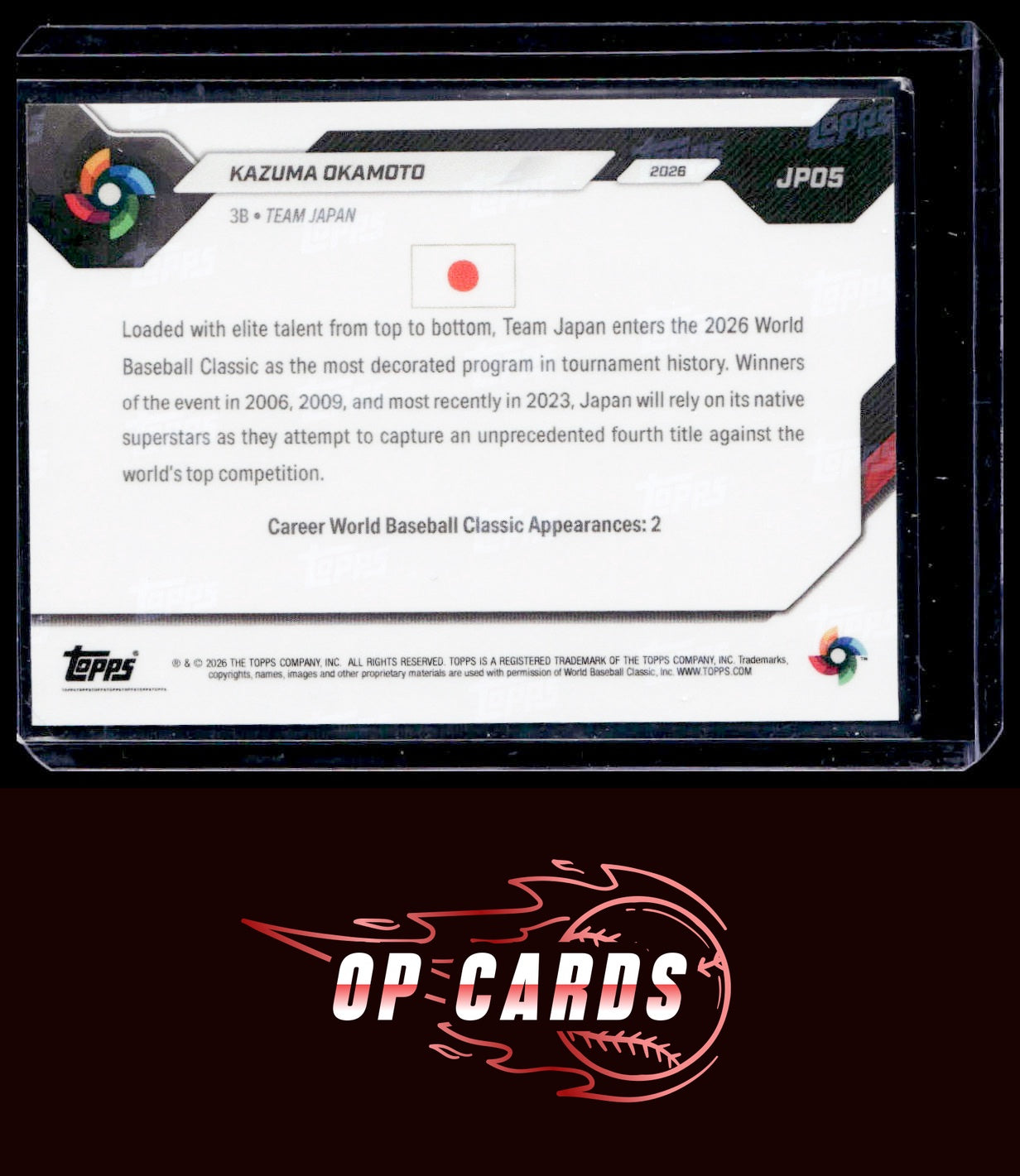 Kazuma Okamoto 2026 Topps Now World Baseball Classic Team Japan #JP05 WBC Logo