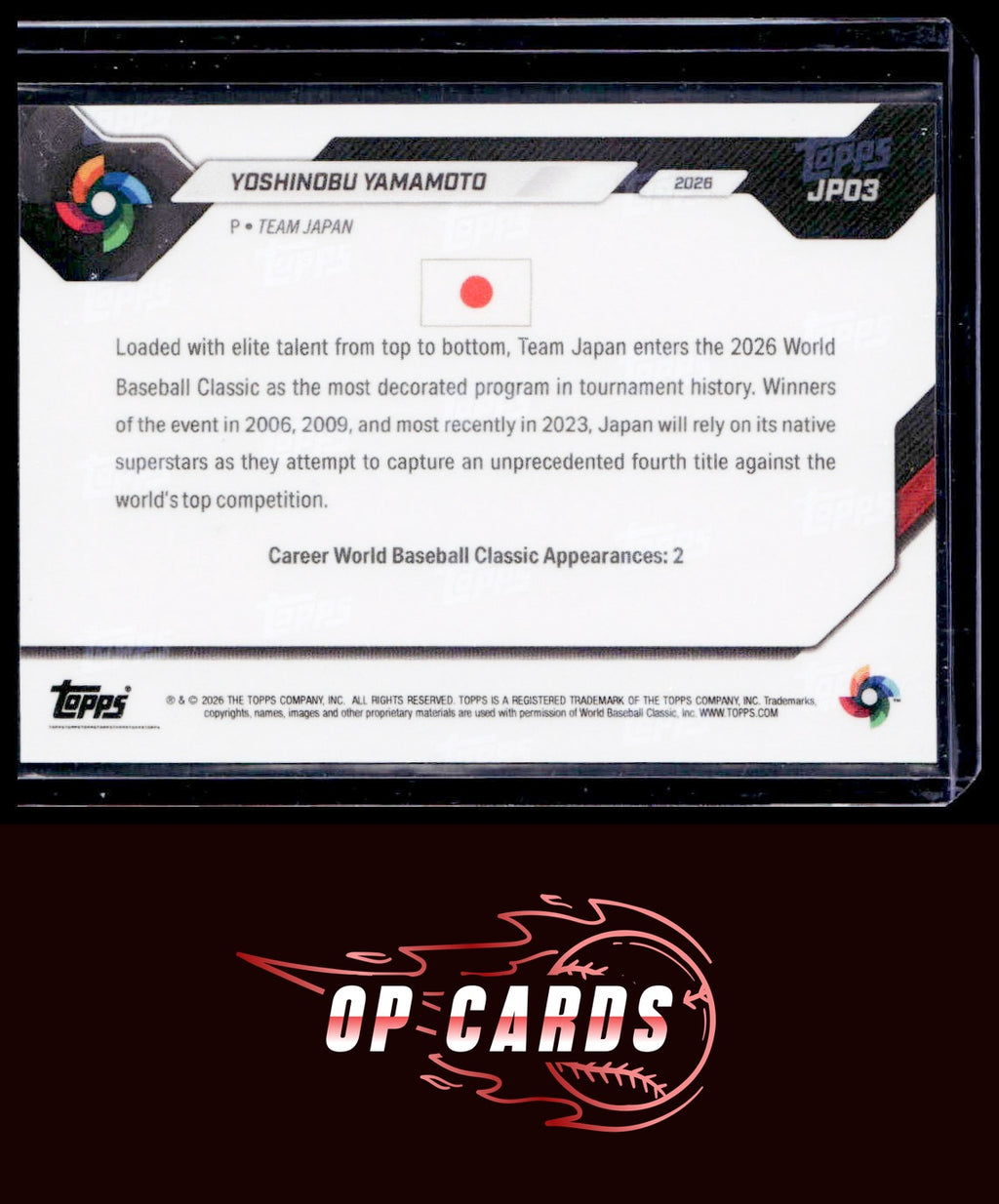 Yoshinobu Yamamoto 2026 Topps Now World Baseball Classic Team Japan #JP03
