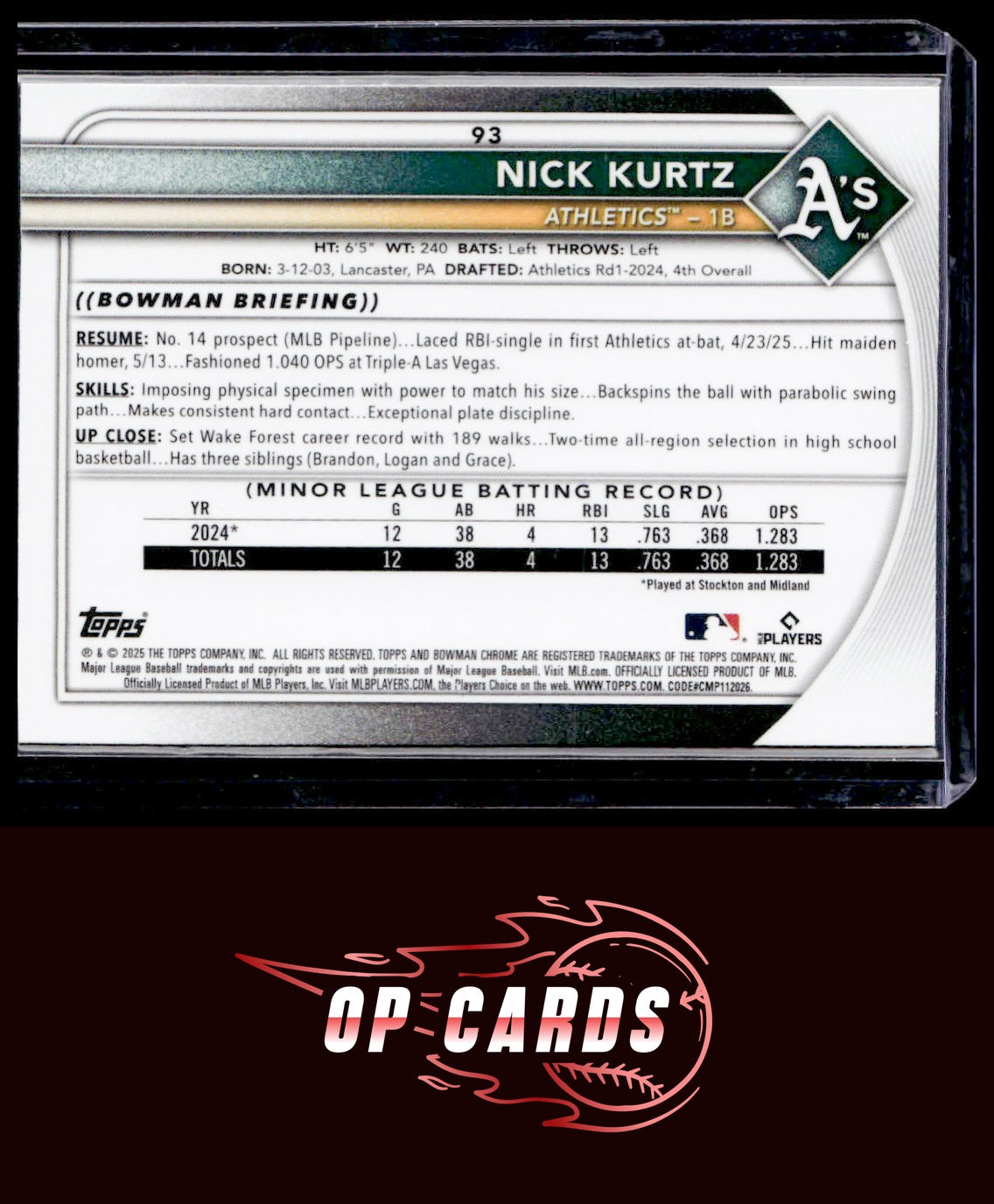 Nick Kurtz 2025 Bowman Chrome #93b