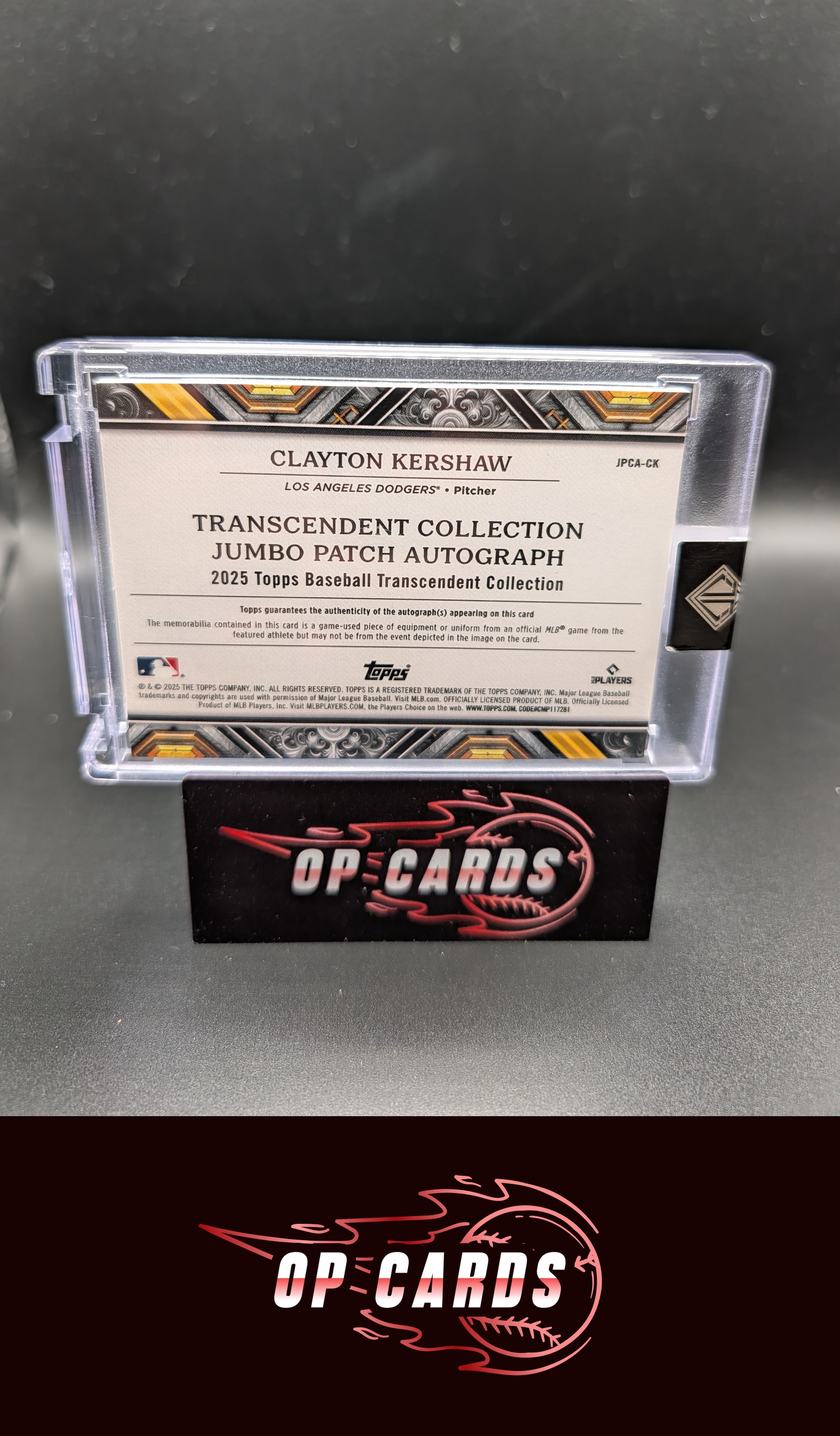 Clayton Kershaw 2025 Topps Transcendent  #JPCA-CK Jumbo Patch Autographs #/5