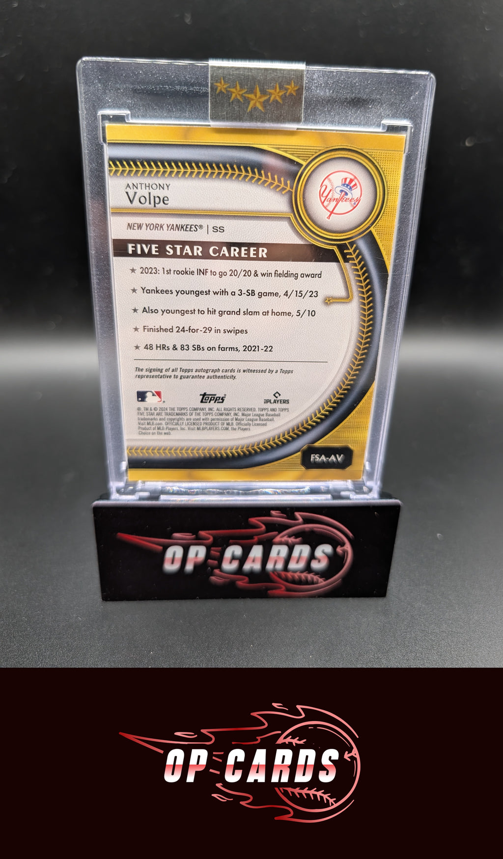 Anthony Volpe 2025 Topps Five Star #FSA-AV Base Autographs Purple #/50