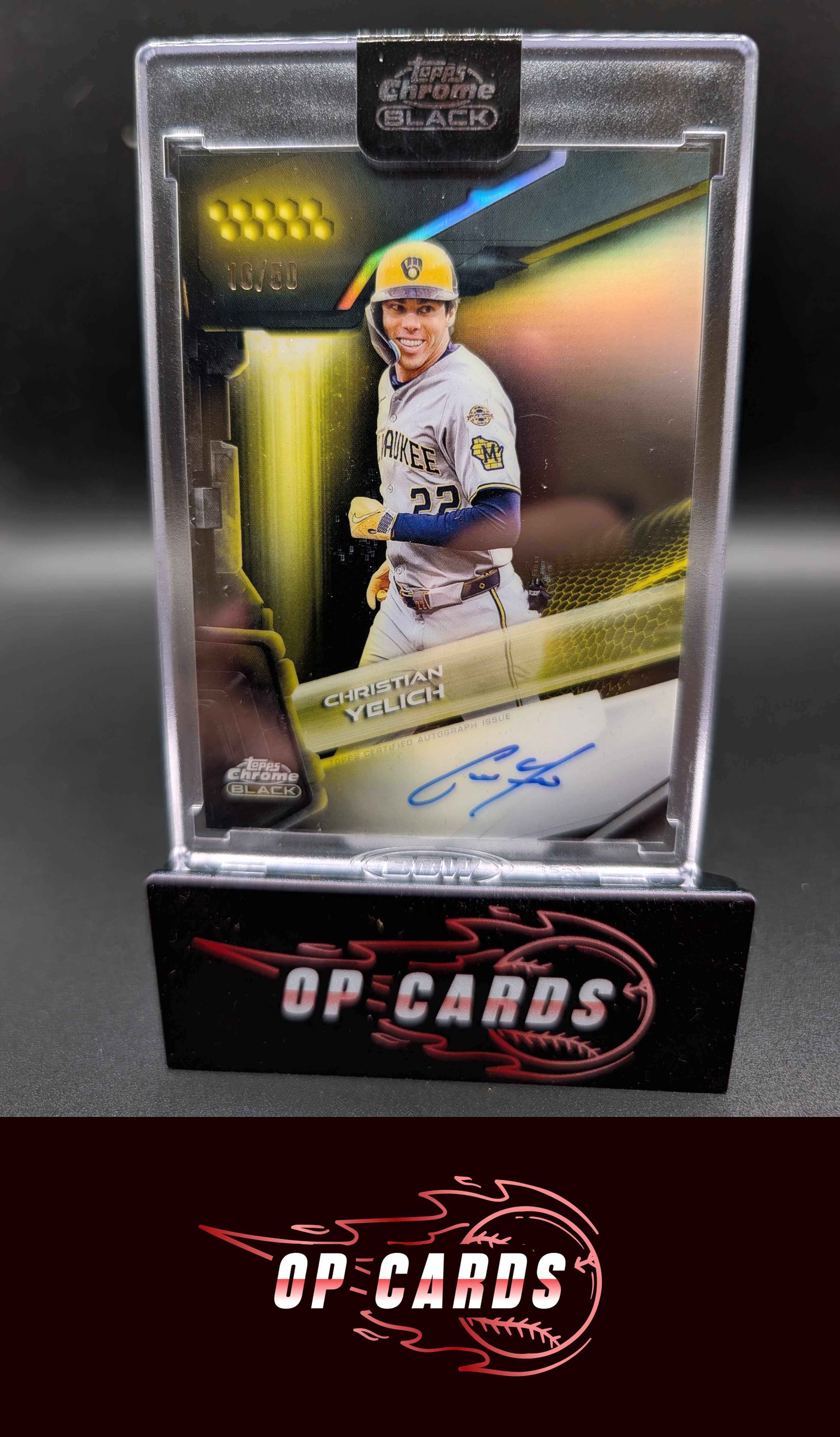 Christian Yelich 2022 Topps Chrome Black Autograph Gold Refractors #/50