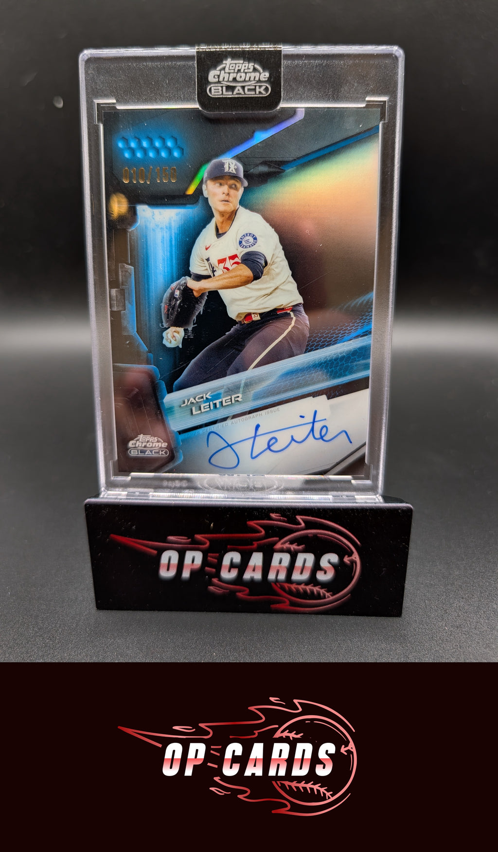 Jack Leiter 2026 Topps Chrome Black #CBA-JLE Autographs Blue Refractors #/150