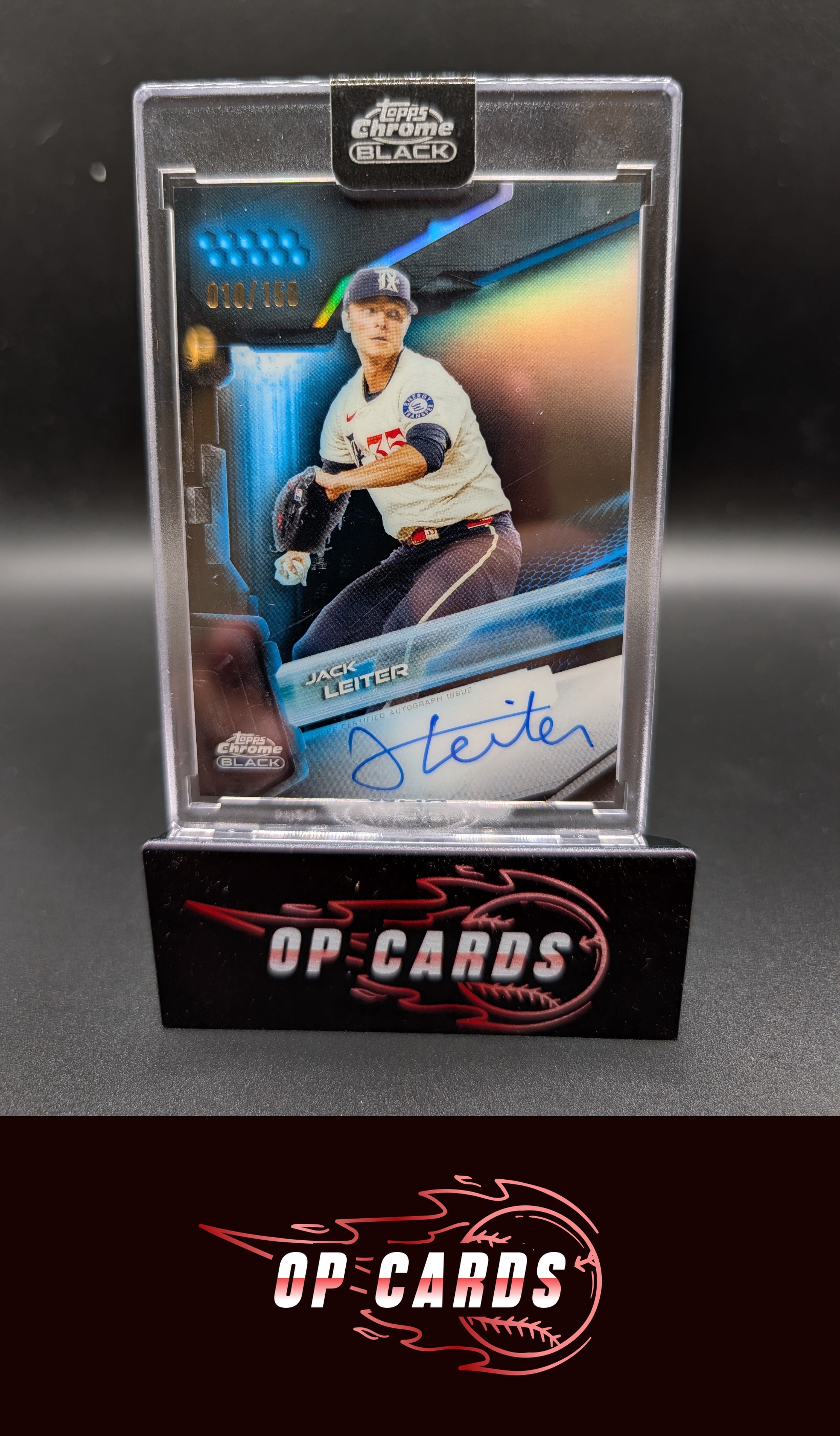 Jack Leiter 2026 Topps Chrome Black #CBA-JLE Autographs Blue Refractors #/150