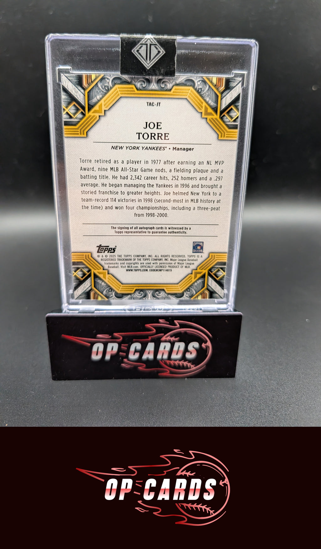 Joe Torre 2025 Topps Transcendent Collection #TAC-JT Gold Framed Autographs #/25