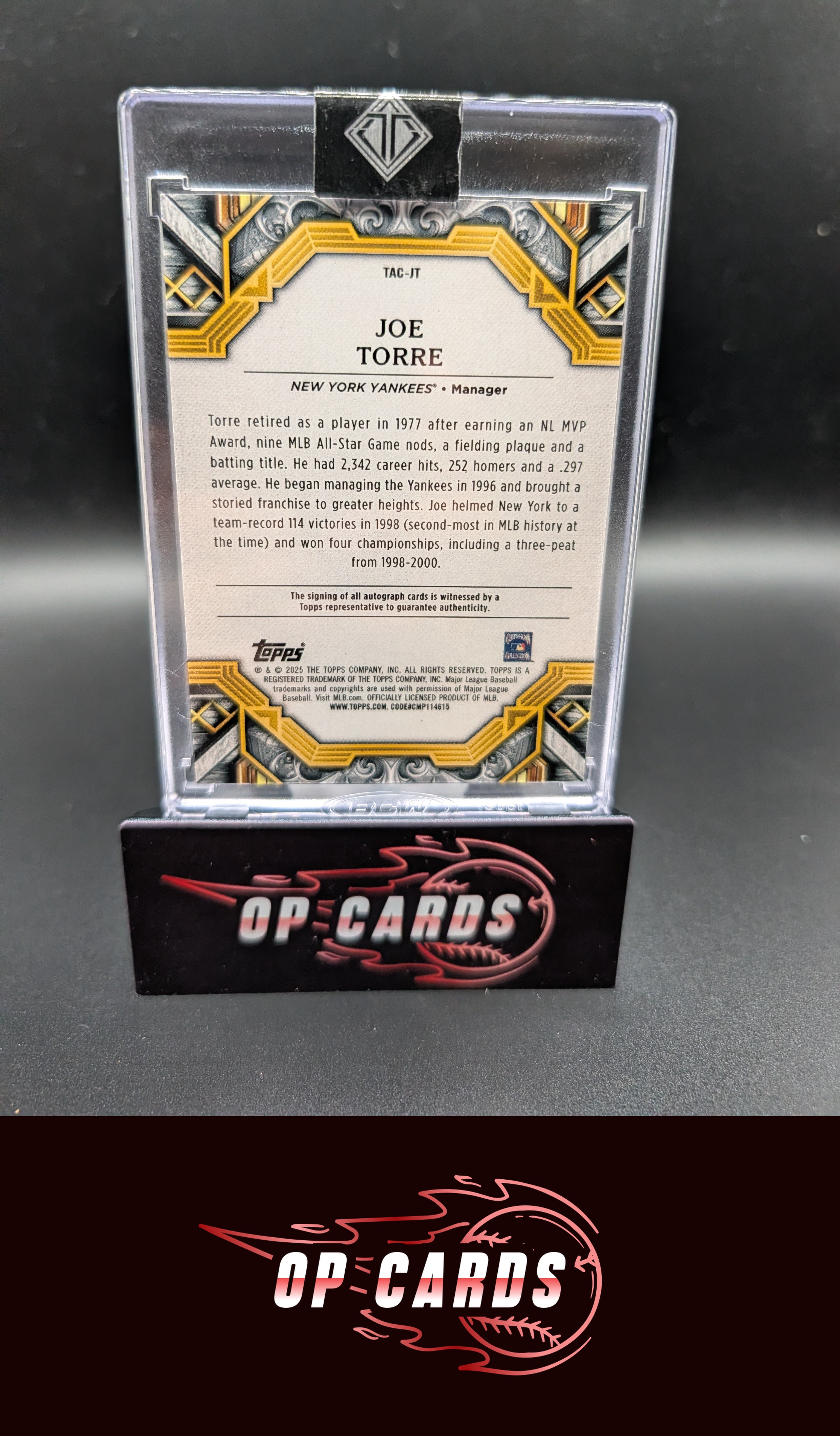 Joe Torre 2025 Topps Transcendent Collection #TAC-JT Gold Framed Autographs #/25