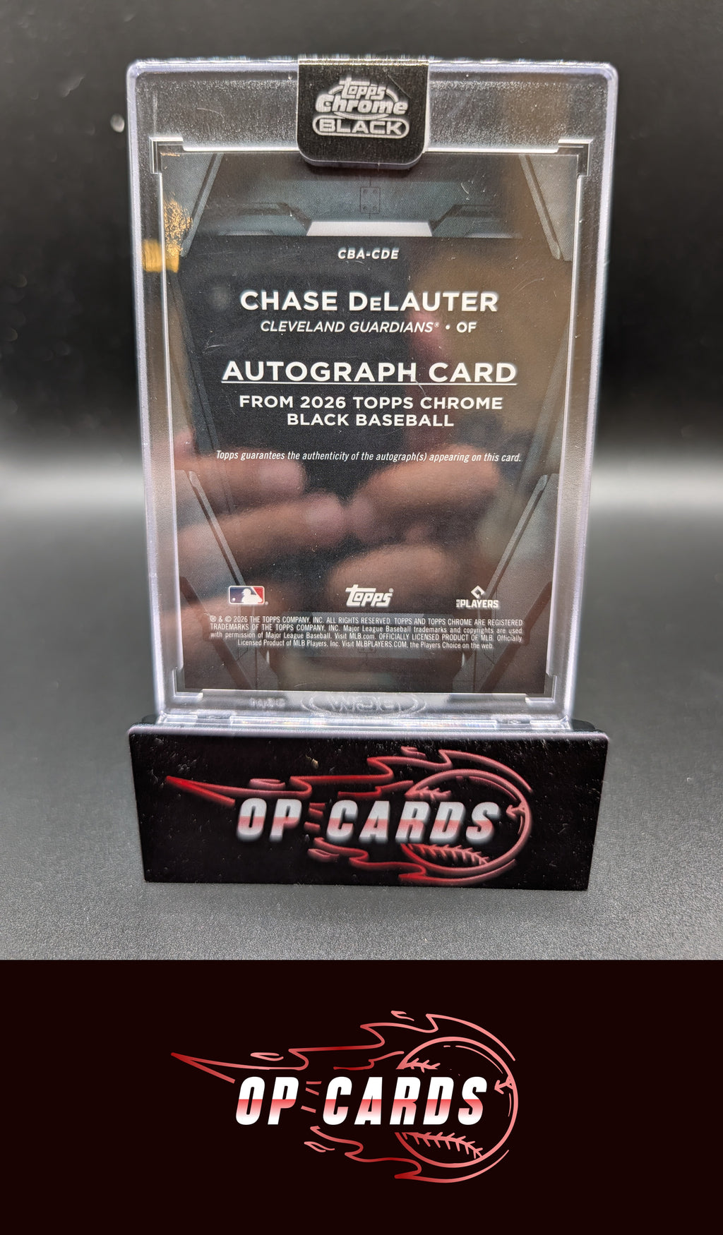 Chase DeLauter 2026 Topps Chrome Black #CBA-CDE Autographs Blue Refractor #/150