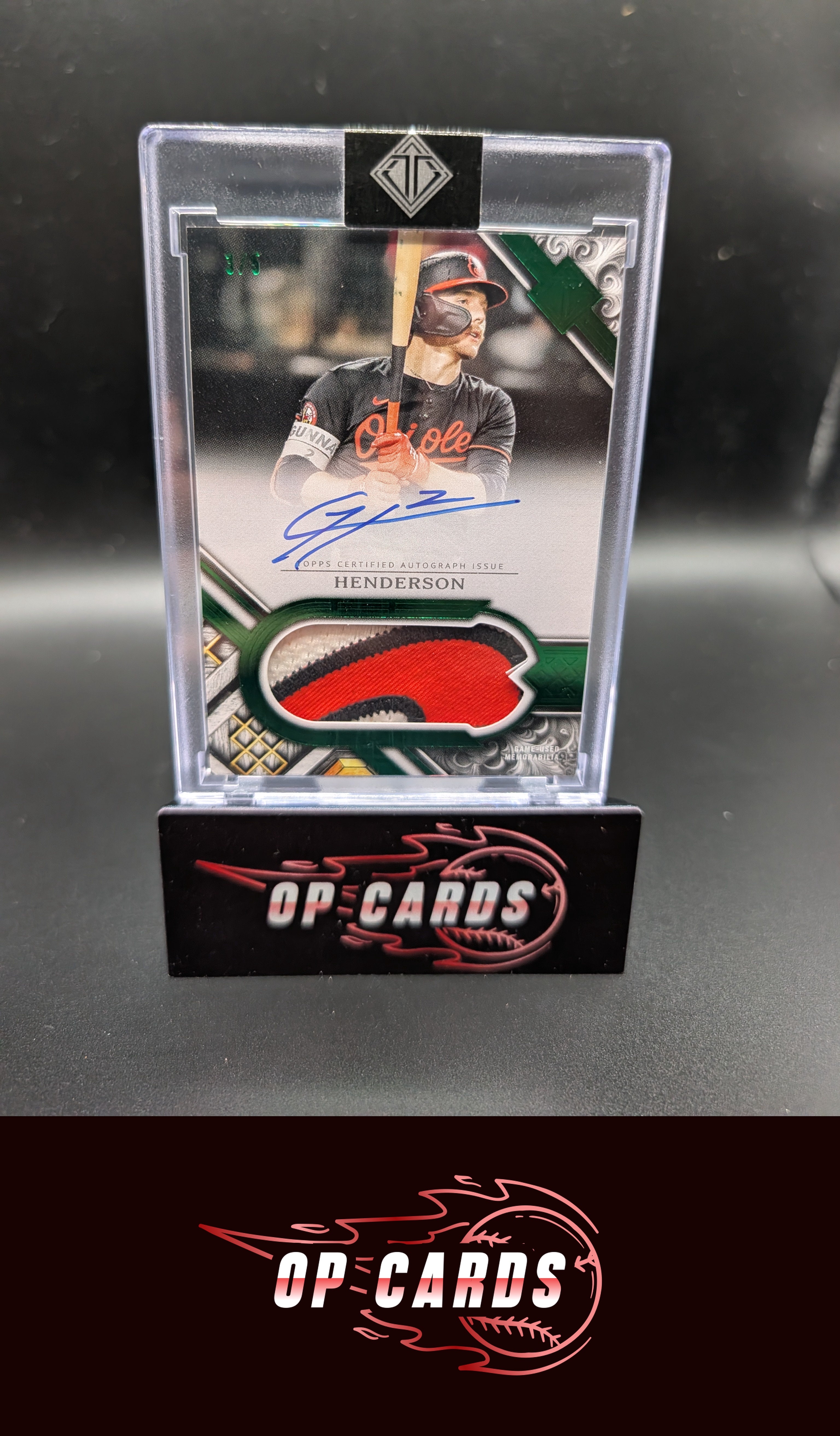 Gunnar Henderson 2025 Topps Transcendent Collection Patch Autograph Emerald /5