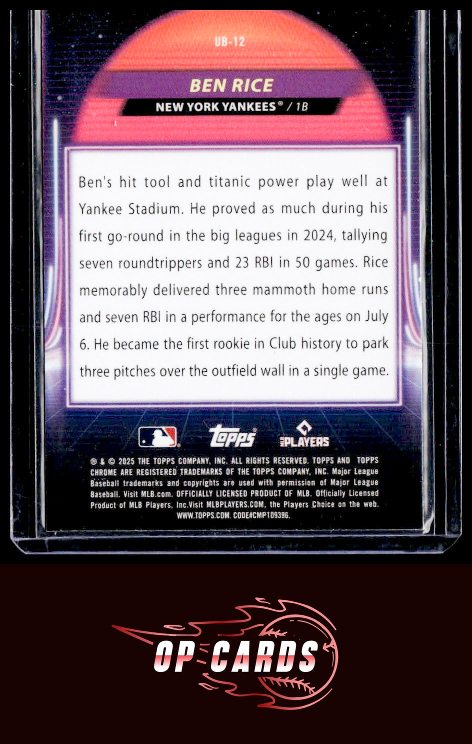 Ben Rice 2025 Topps Chrome Cosmic #UB-12 Ultraviolet Beam