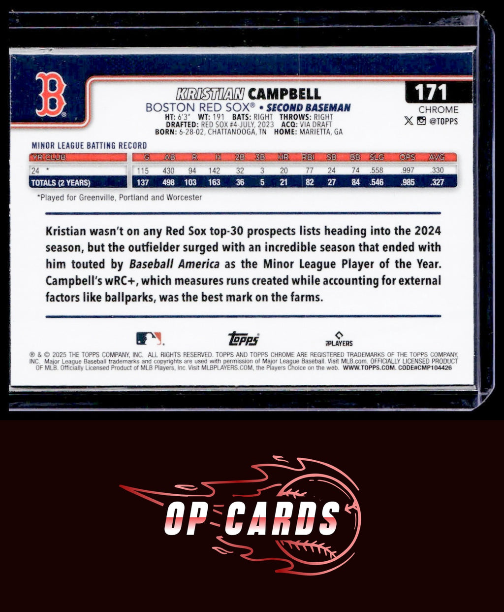 Kristian Campbell 2025 Topps Chrome #171 Negative Refractors