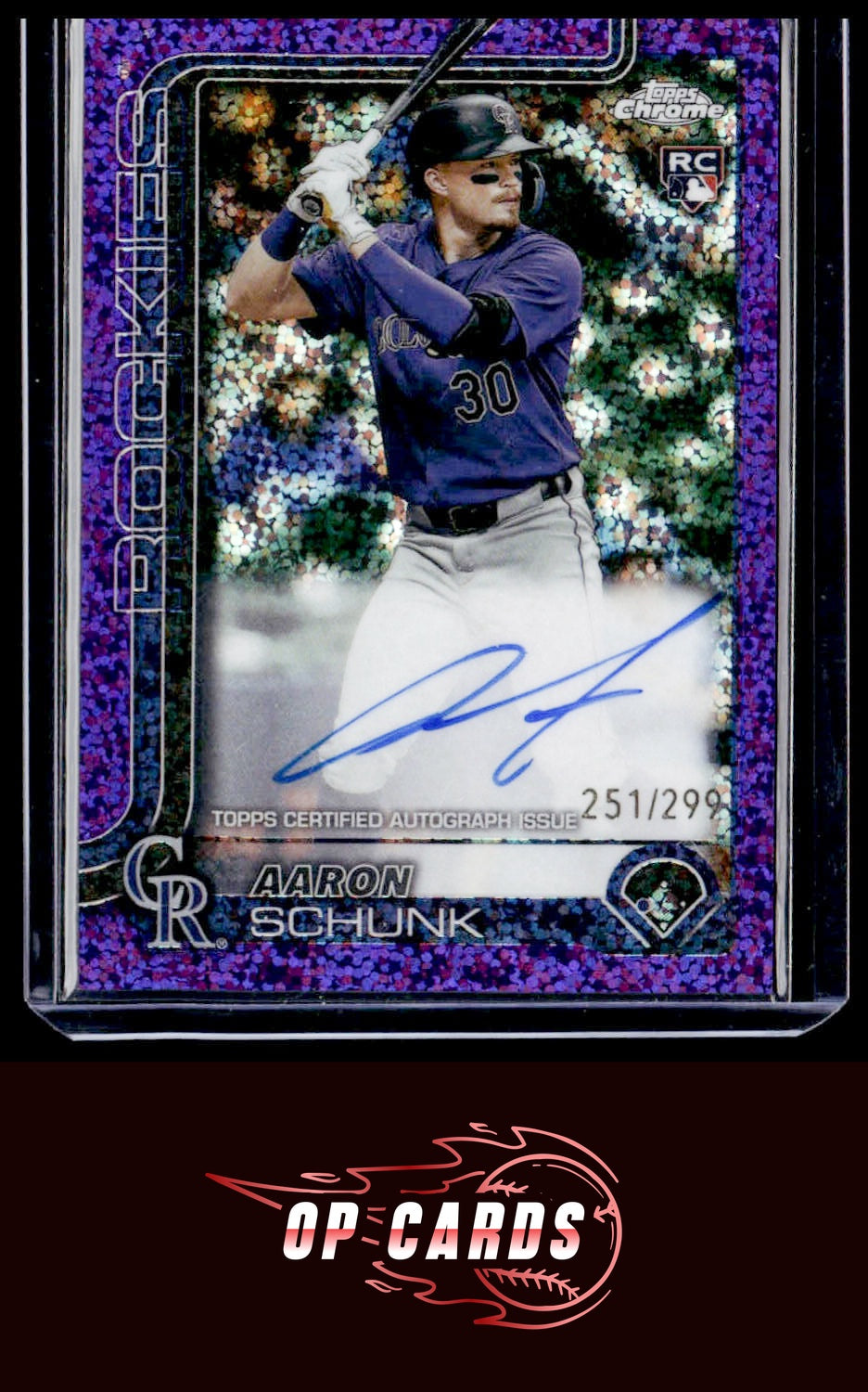 Aaron Schunk 2025 Topps Chrome Rookie Autograph Purple Speckle Refractors #/299