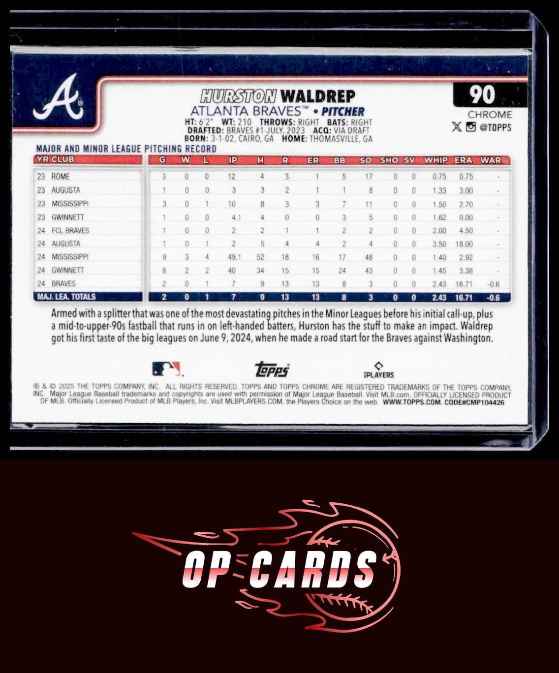 Hurston Waldrep 2025 Topps Chrome #90 Aqua Refractors #/199